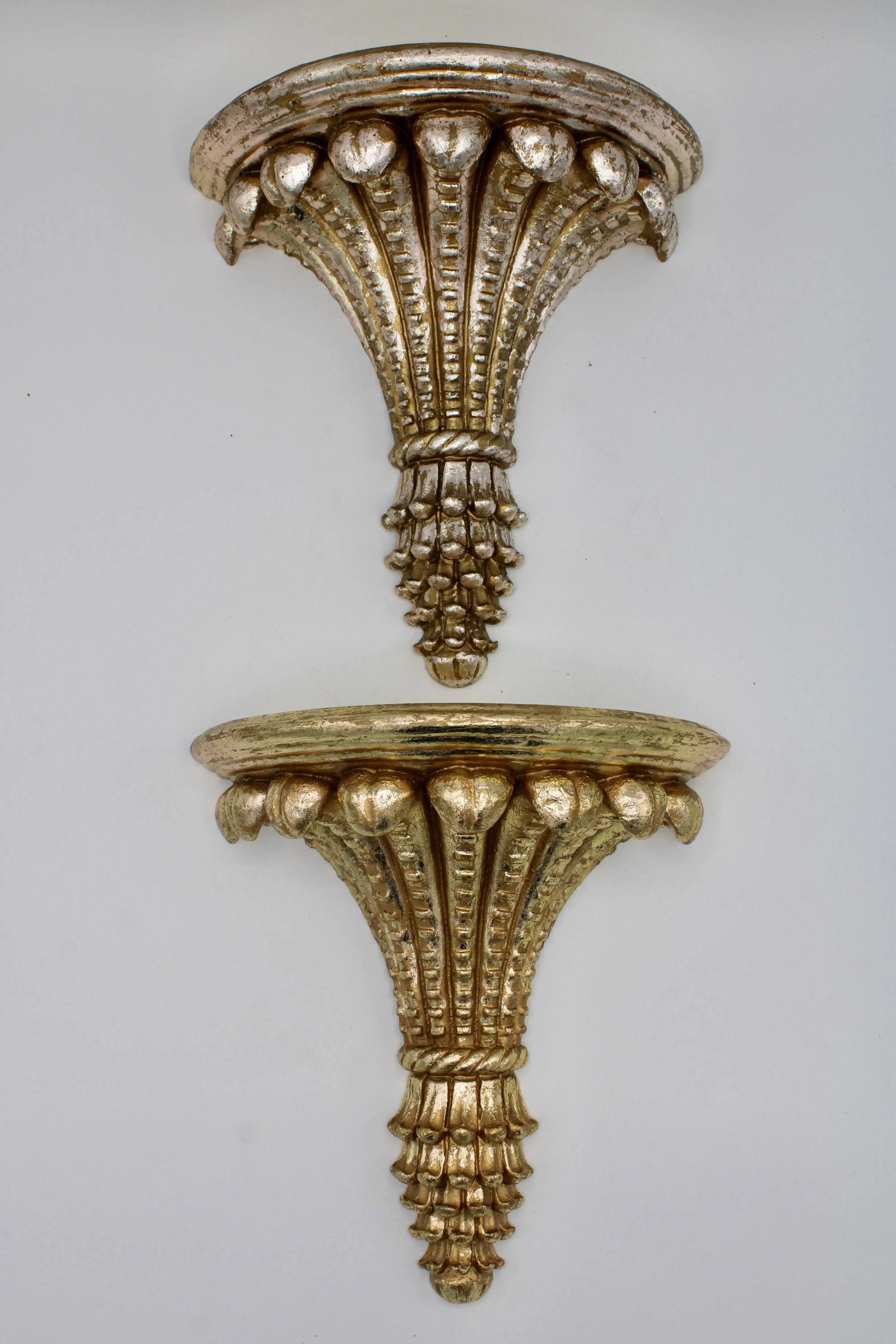 Hollywood Regency Style Golden Wheat Wall Shelves - a Pair - 7