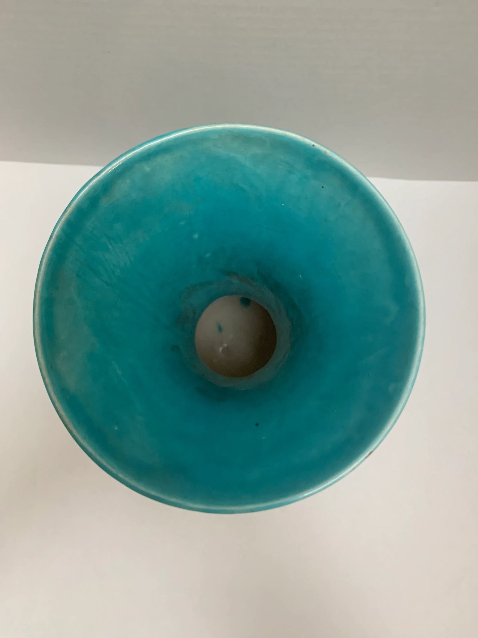 Vintage Gold Speckled Blue Pottery Vase - 3