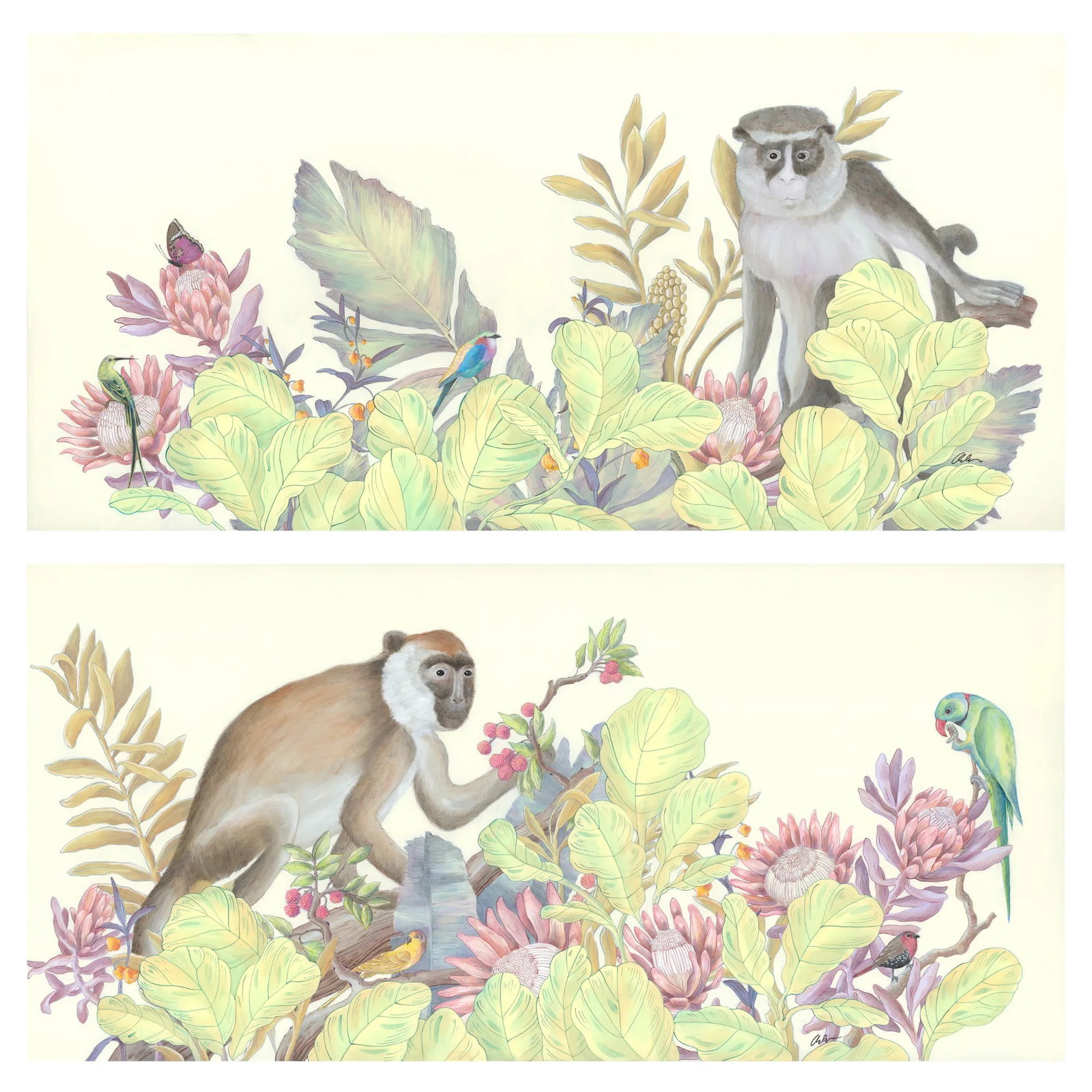 "The Natives and the Locals" Contemporary Singerie Style Acrylic Paintings - a Pair - 11