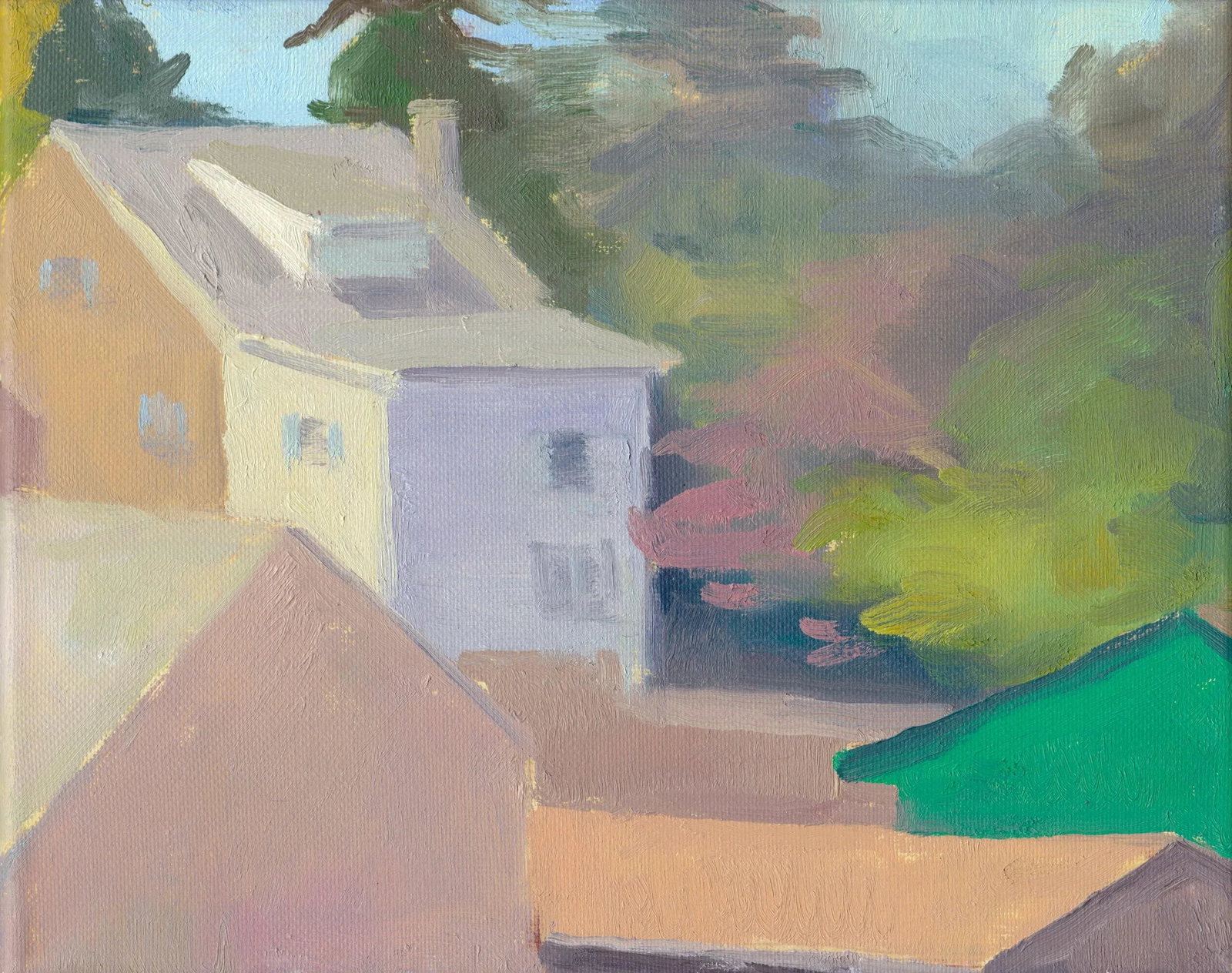 Contemporary Plein Air Painting on Canvas "Houses in Fall" by Michelle Farro (1 of 4)