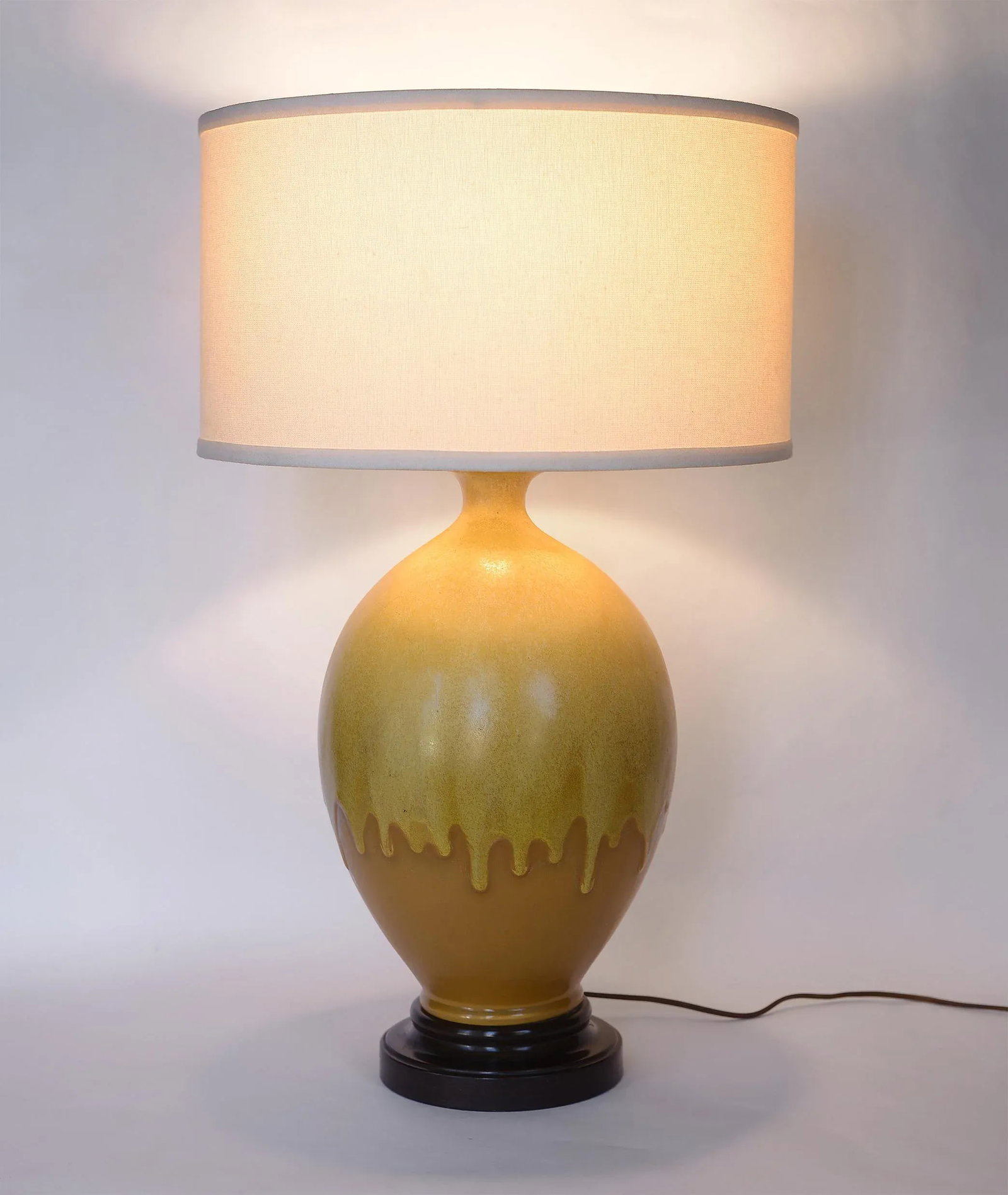 Mid Century Modern Yellow & Orange Pottery Drip Glaze Table Lamp - 2