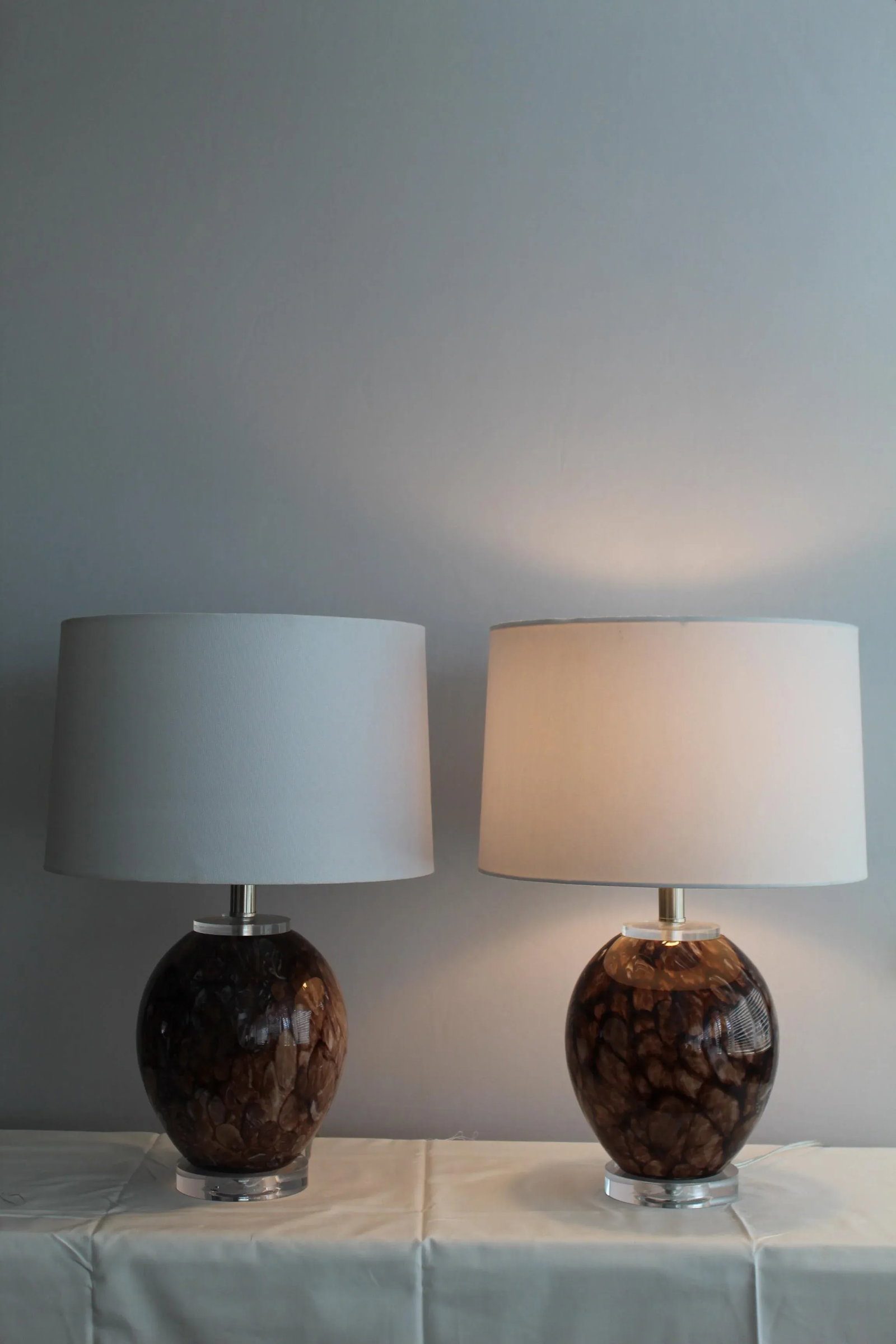Burled Mahogany Mezza Murano Lamps - a Pair - 10