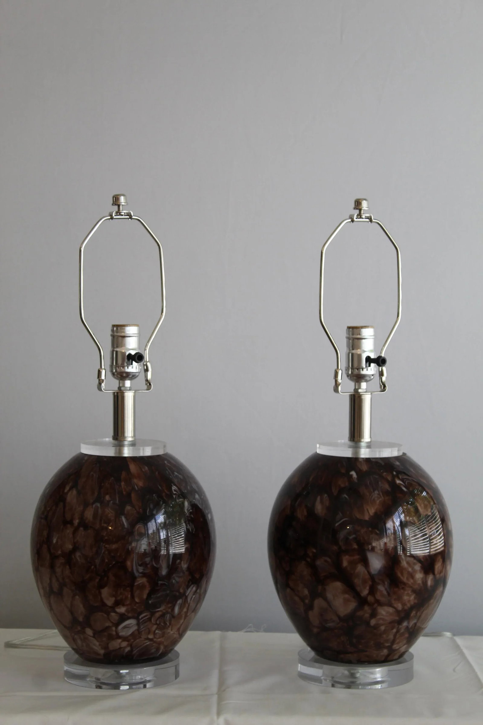 Burled Mahogany Mezza Murano Lamps - a Pair - 11