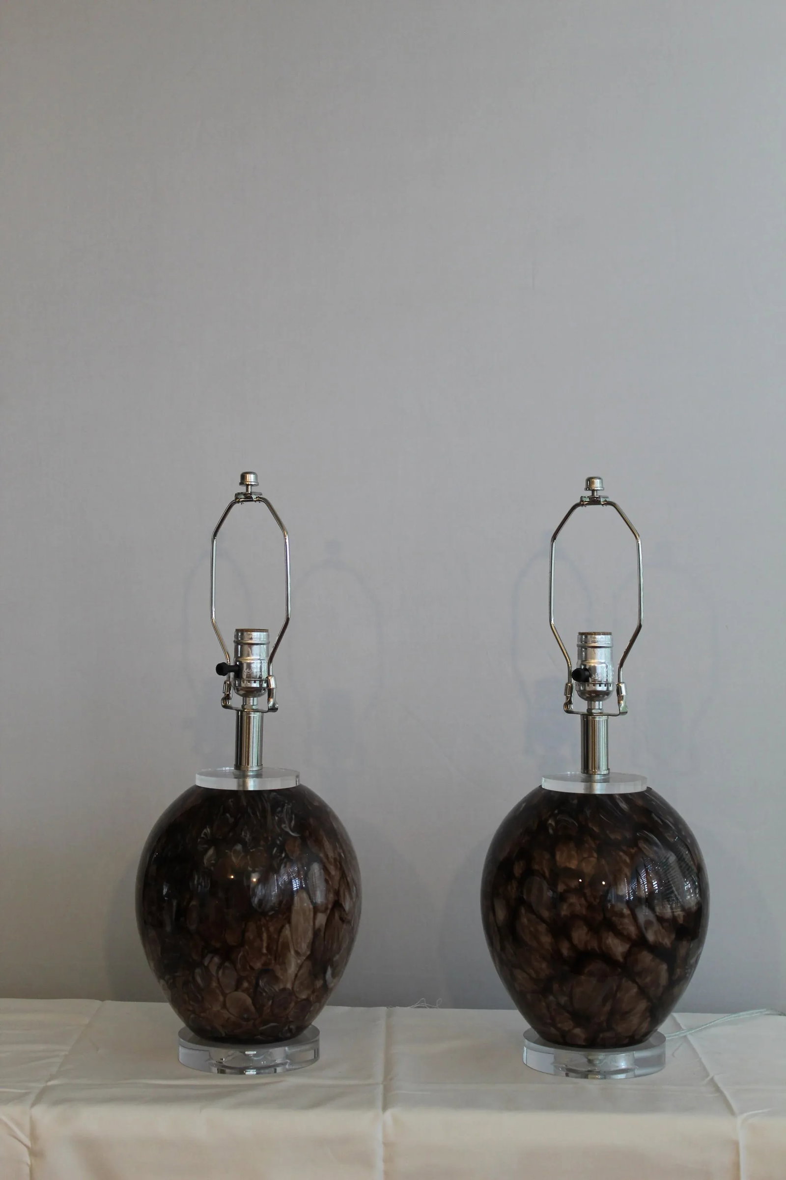 Burled Mahogany Mezza Murano Lamps - a Pair - 3