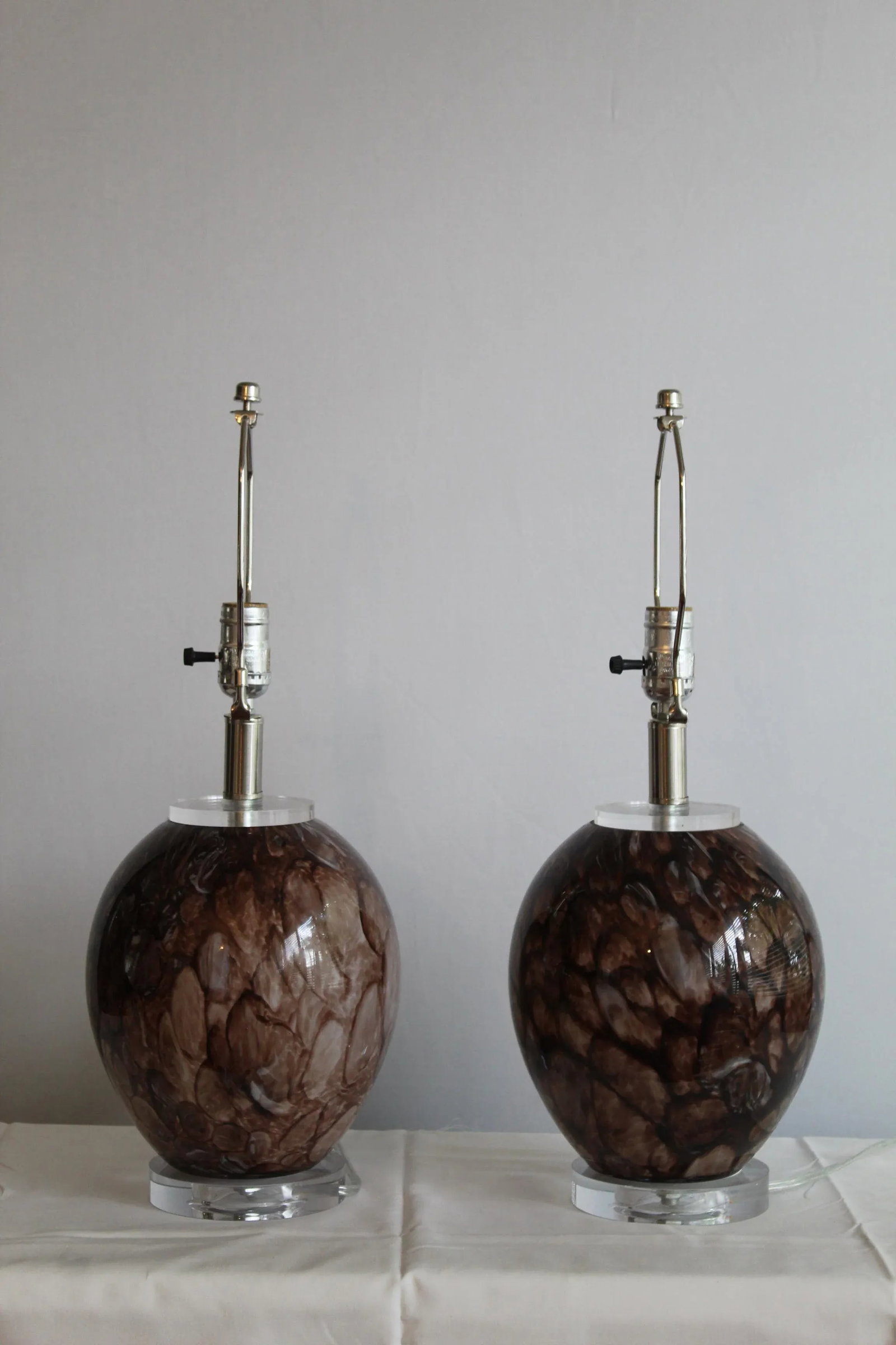 Burled Mahogany Mezza Murano Lamps - a Pair - 4