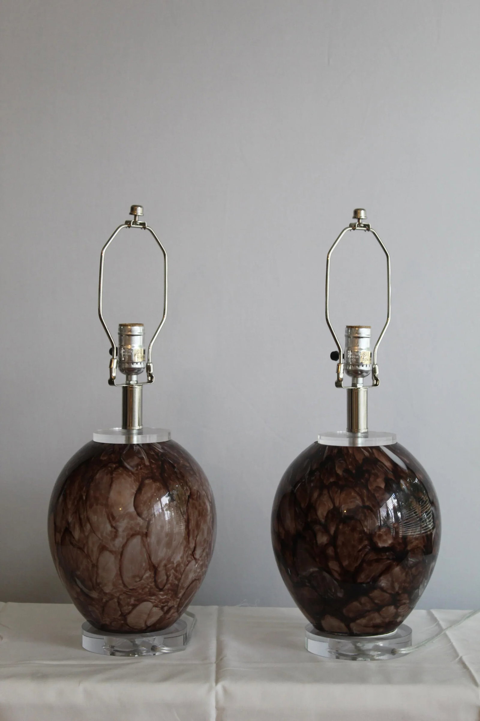 Burled Mahogany Mezza Murano Lamps - a Pair - 5