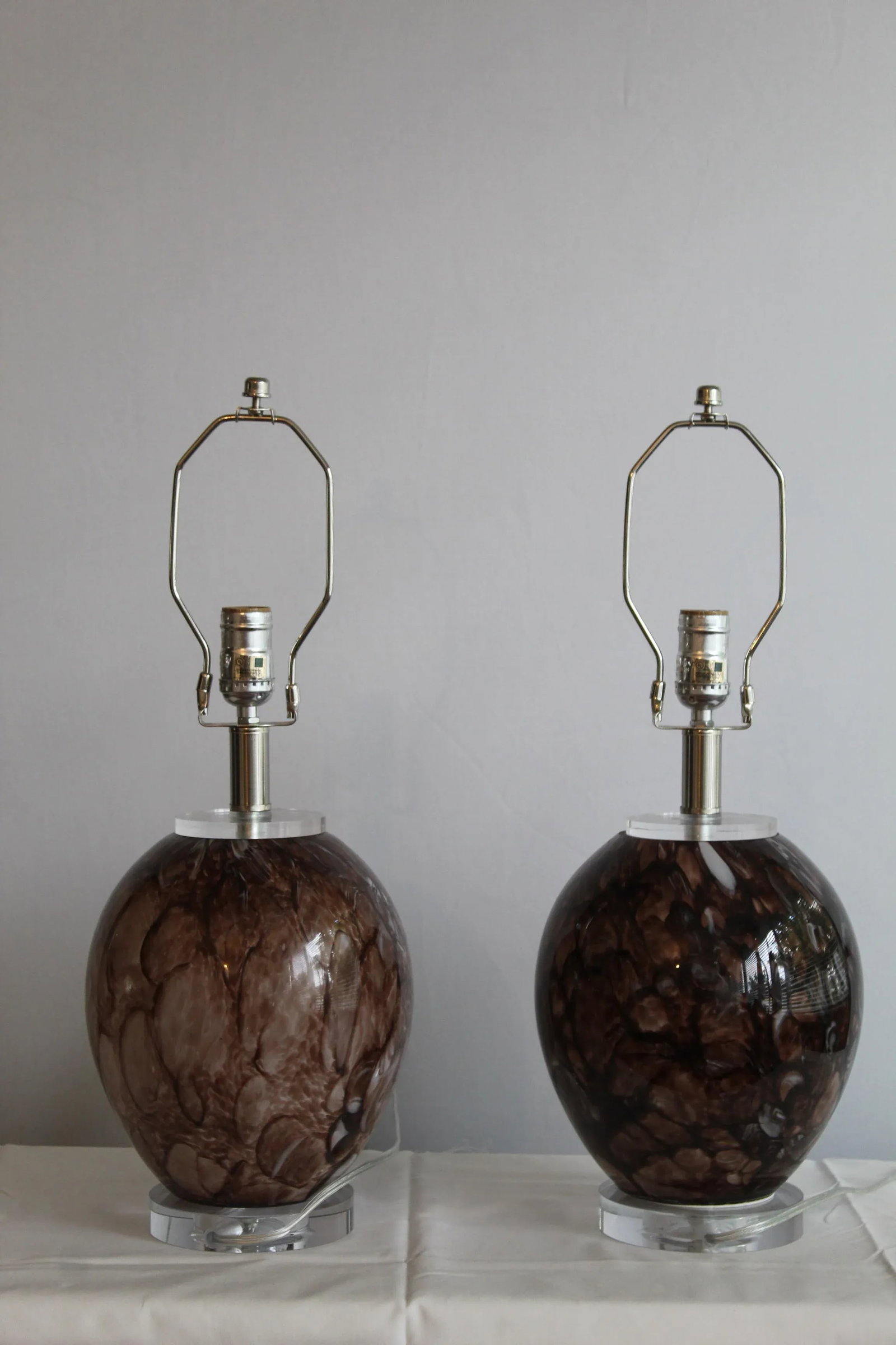 Burled Mahogany Mezza Murano Lamps - a Pair - 6