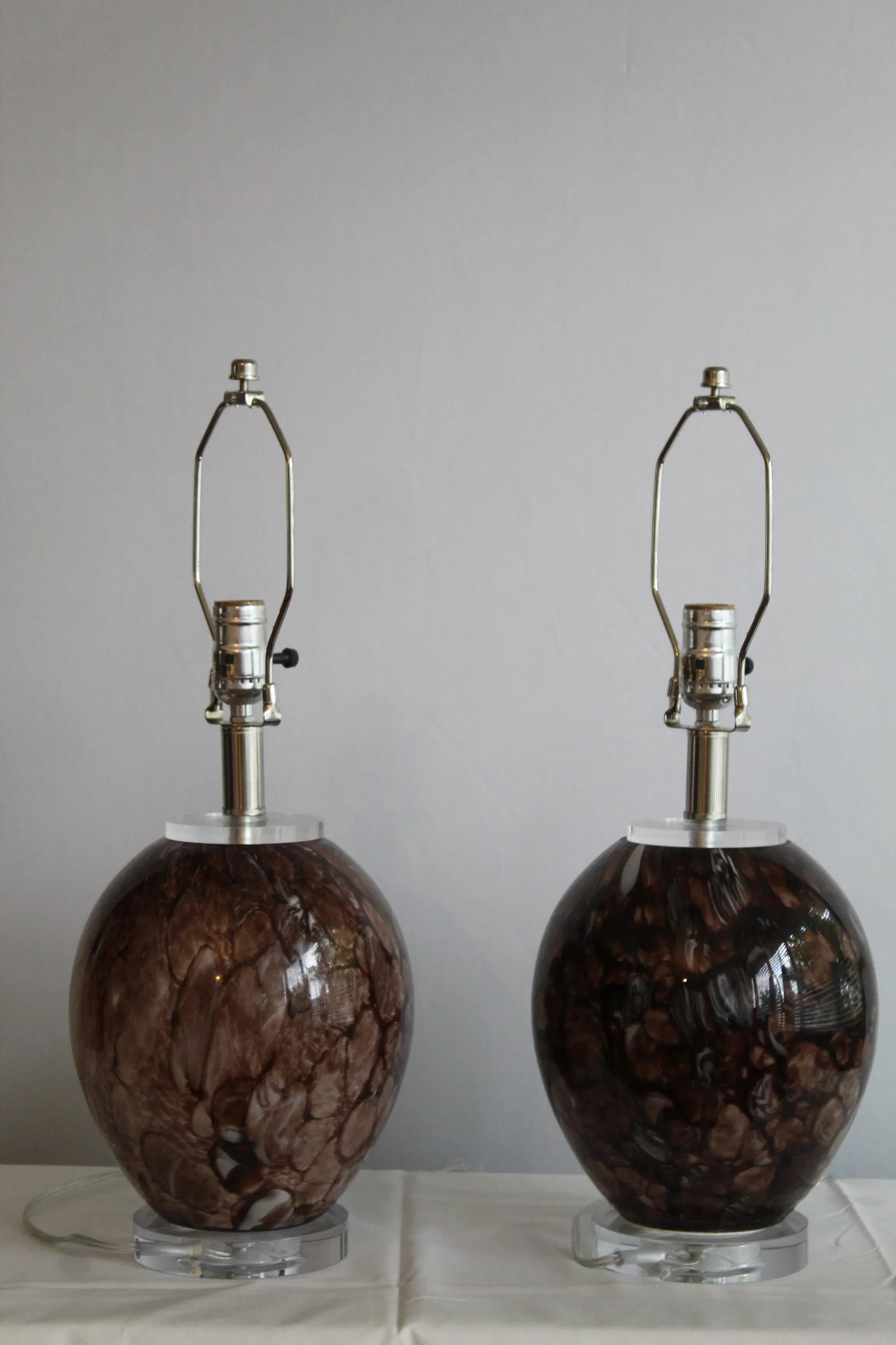 Burled Mahogany Mezza Murano Lamps - a Pair - 7