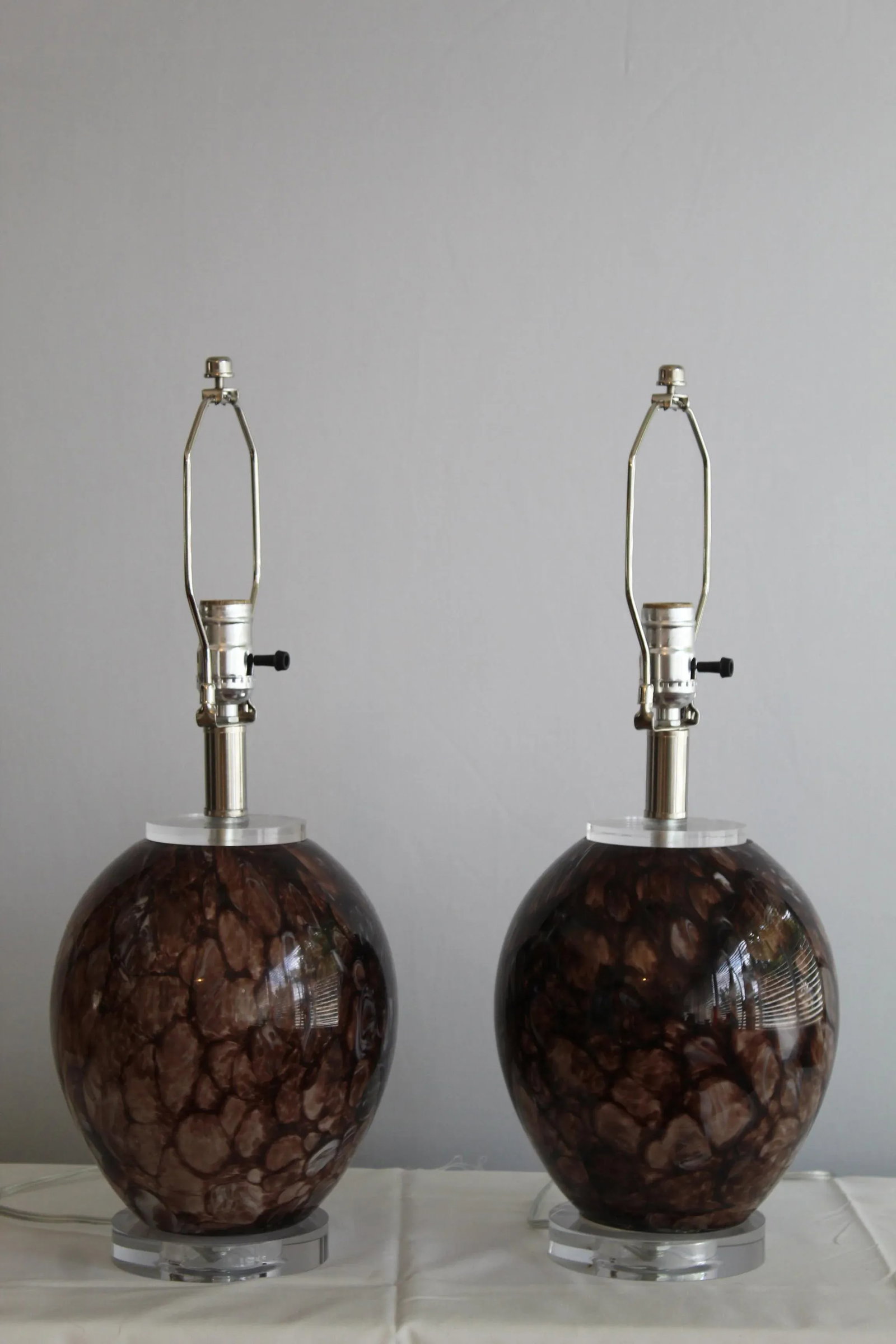 Burled Mahogany Mezza Murano Lamps - a Pair - 8