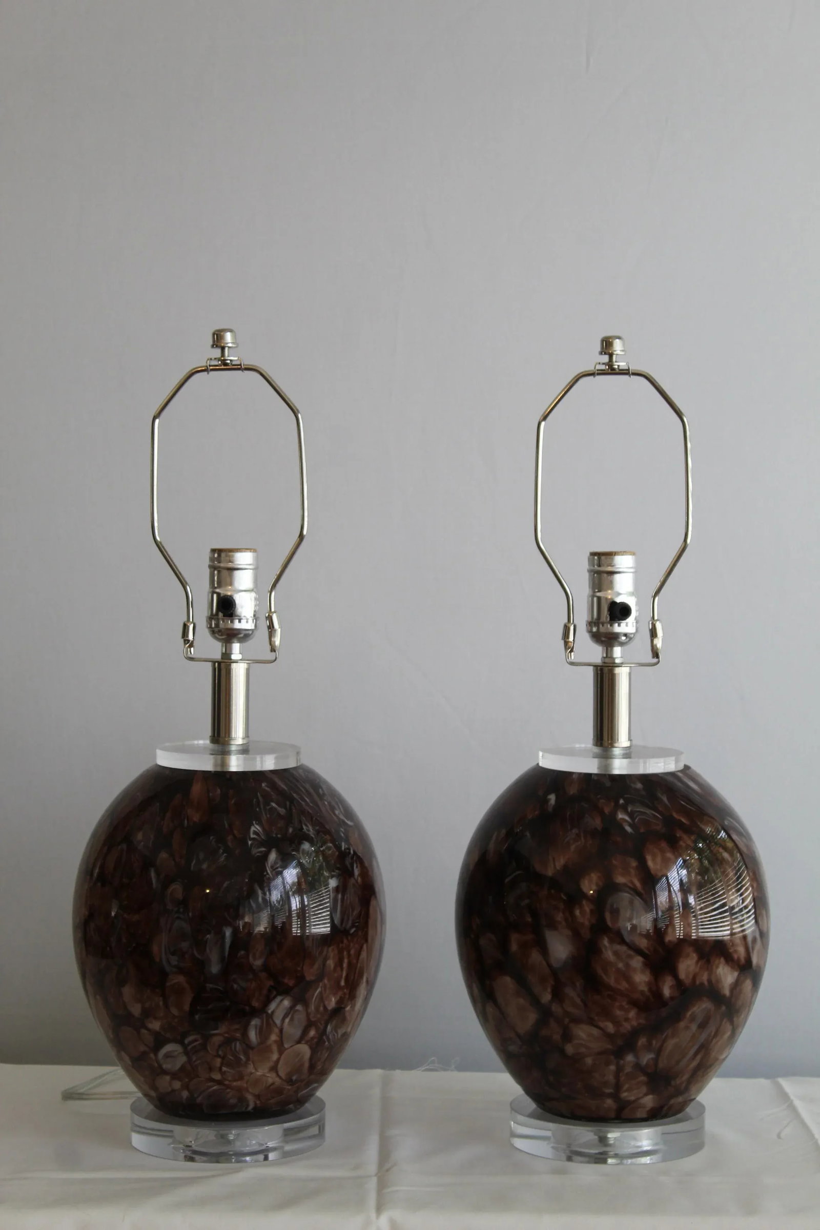 Burled Mahogany Mezza Murano Lamps - a Pair - 9