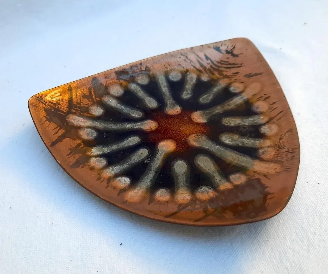 Mid 20th Century Enamel on Copper Triangular Trinket Dish - 6