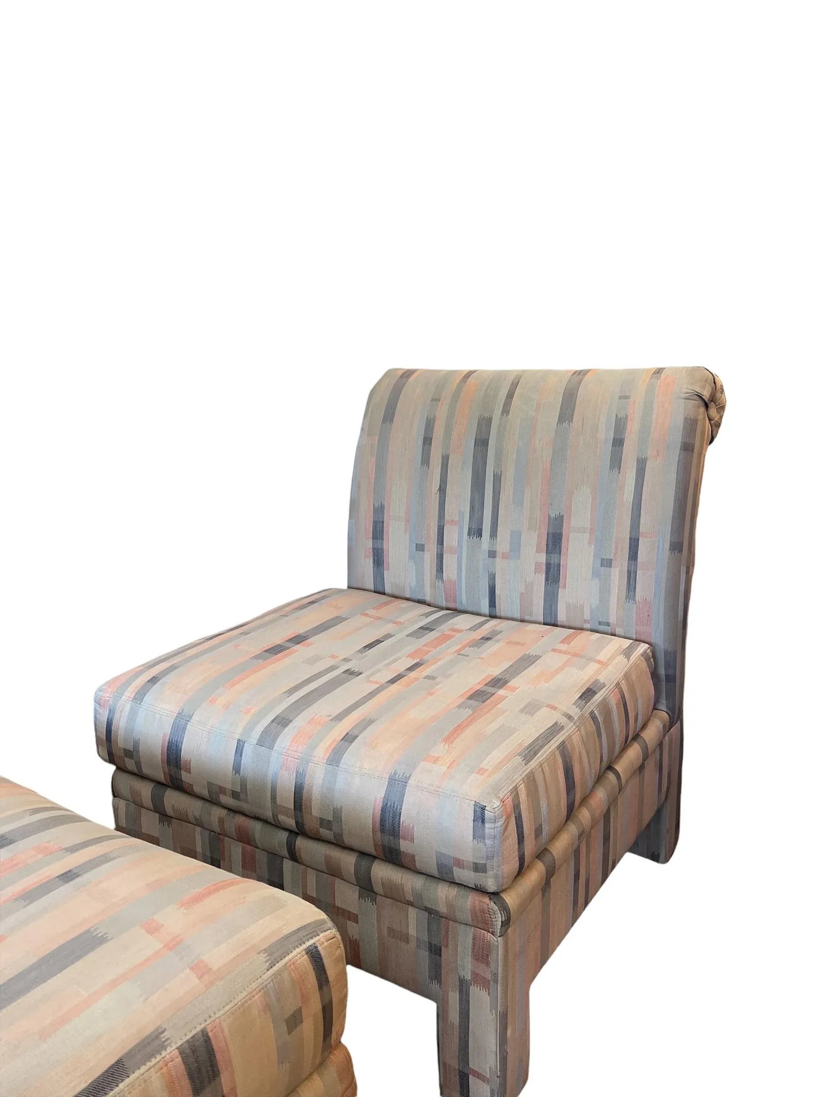 Vintage Upholstered Mid Century Modern Sofa Chair With Ottoman - 10