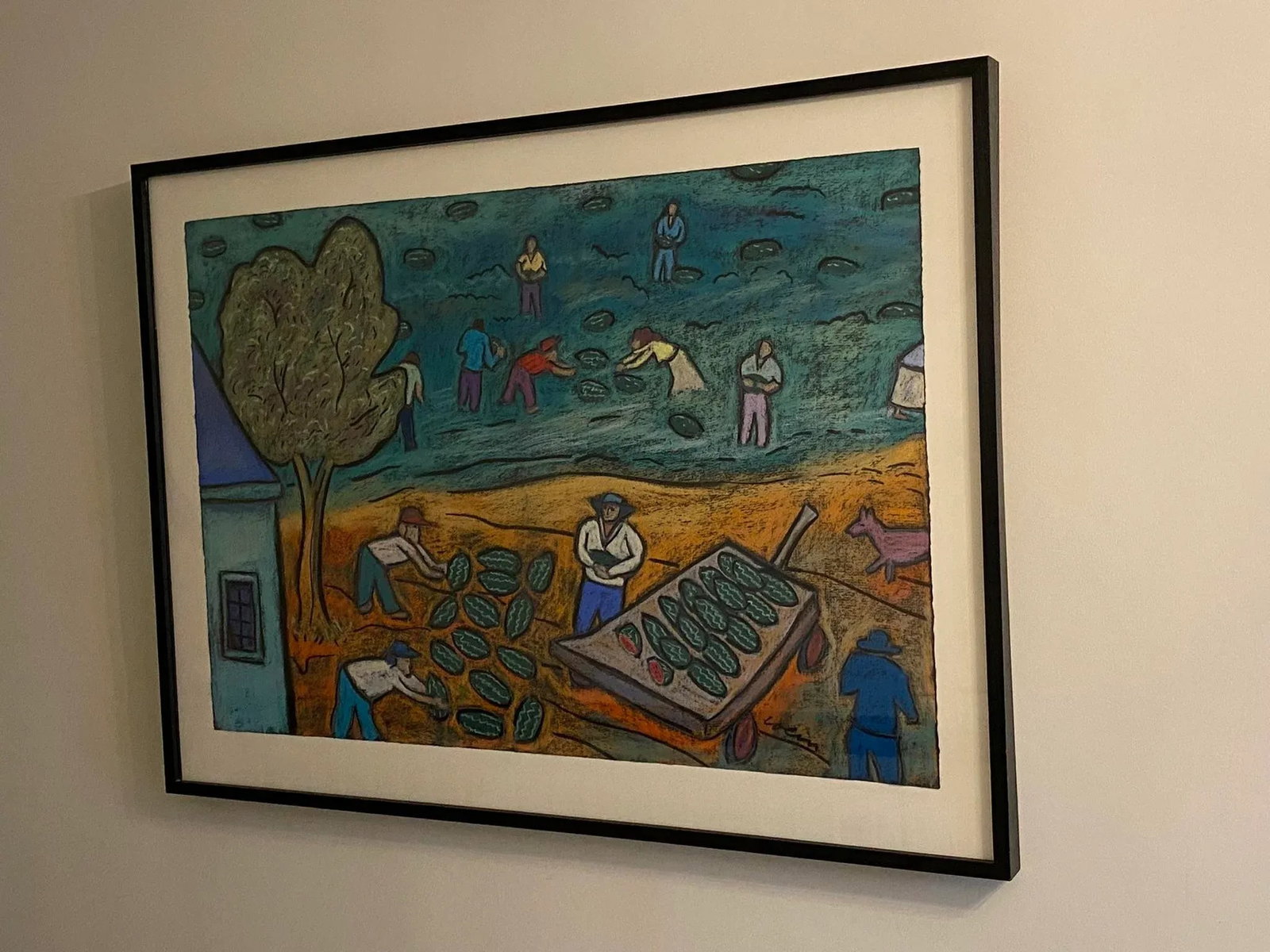 Vintage Large Framed Pastel "Watermelon Picker" by George Colin Folk and Outsider Art - 3