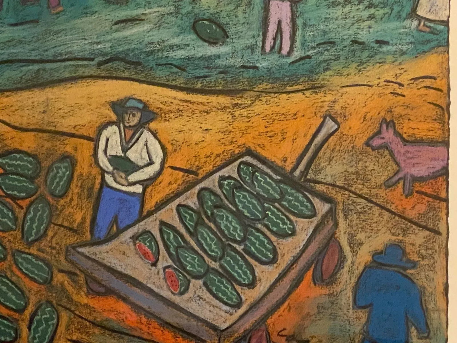Vintage Large Framed Pastel "Watermelon Picker" by George Colin Folk and Outsider Art - 4