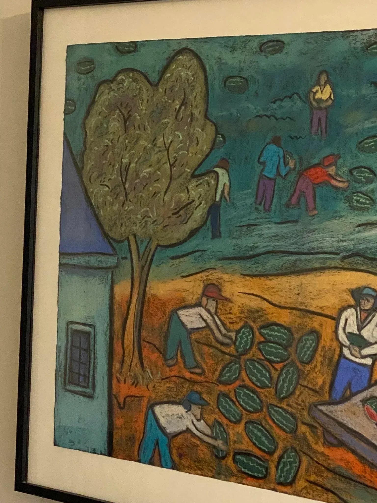 Vintage Large Framed Pastel "Watermelon Picker" by George Colin Folk and Outsider Art - 5