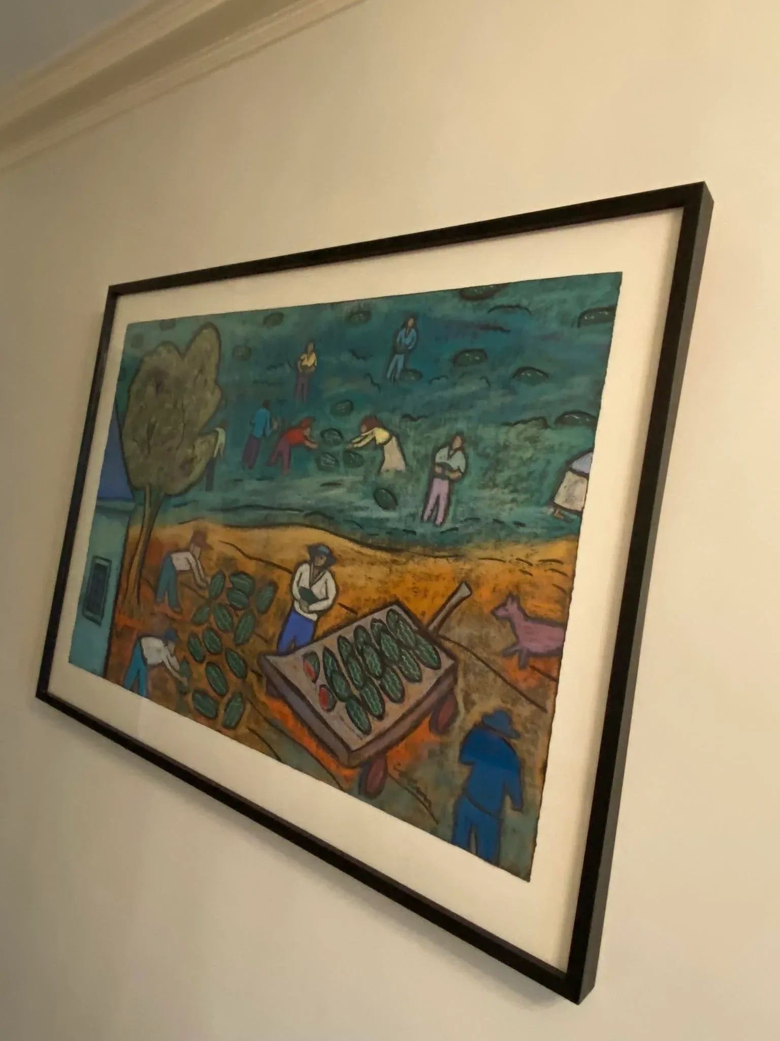 Vintage Large Framed Pastel "Watermelon Picker" by George Colin Folk and Outsider Art - 6