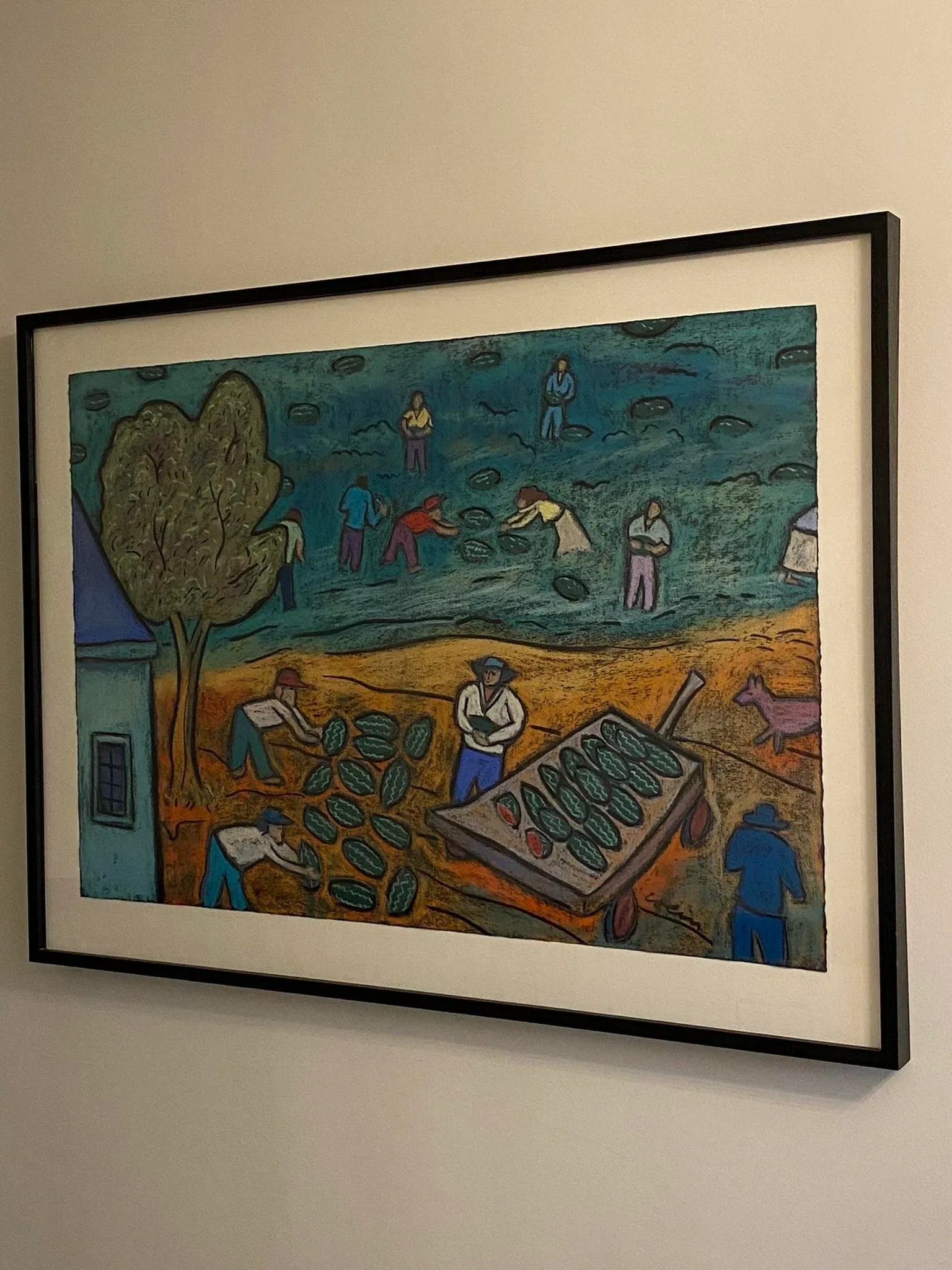 Vintage Large Framed Pastel "Watermelon Picker" by George Colin Folk and Outsider Art - 8