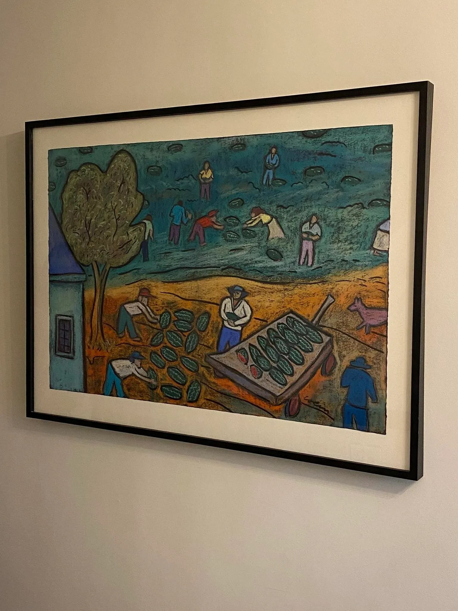 Vintage Large Framed Pastel "Watermelon Picker" by George Colin Folk and Outsider Art - 9
