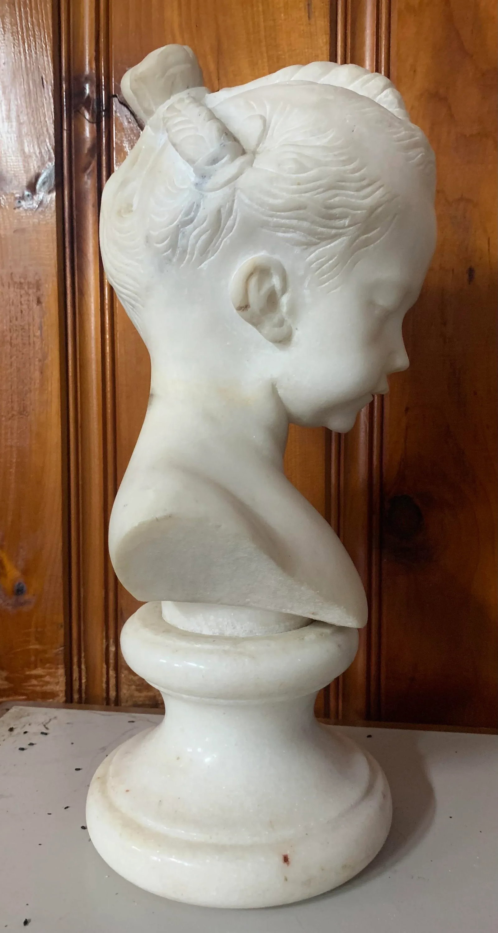Antique Carved Marble Bust of a Young Girl - 3