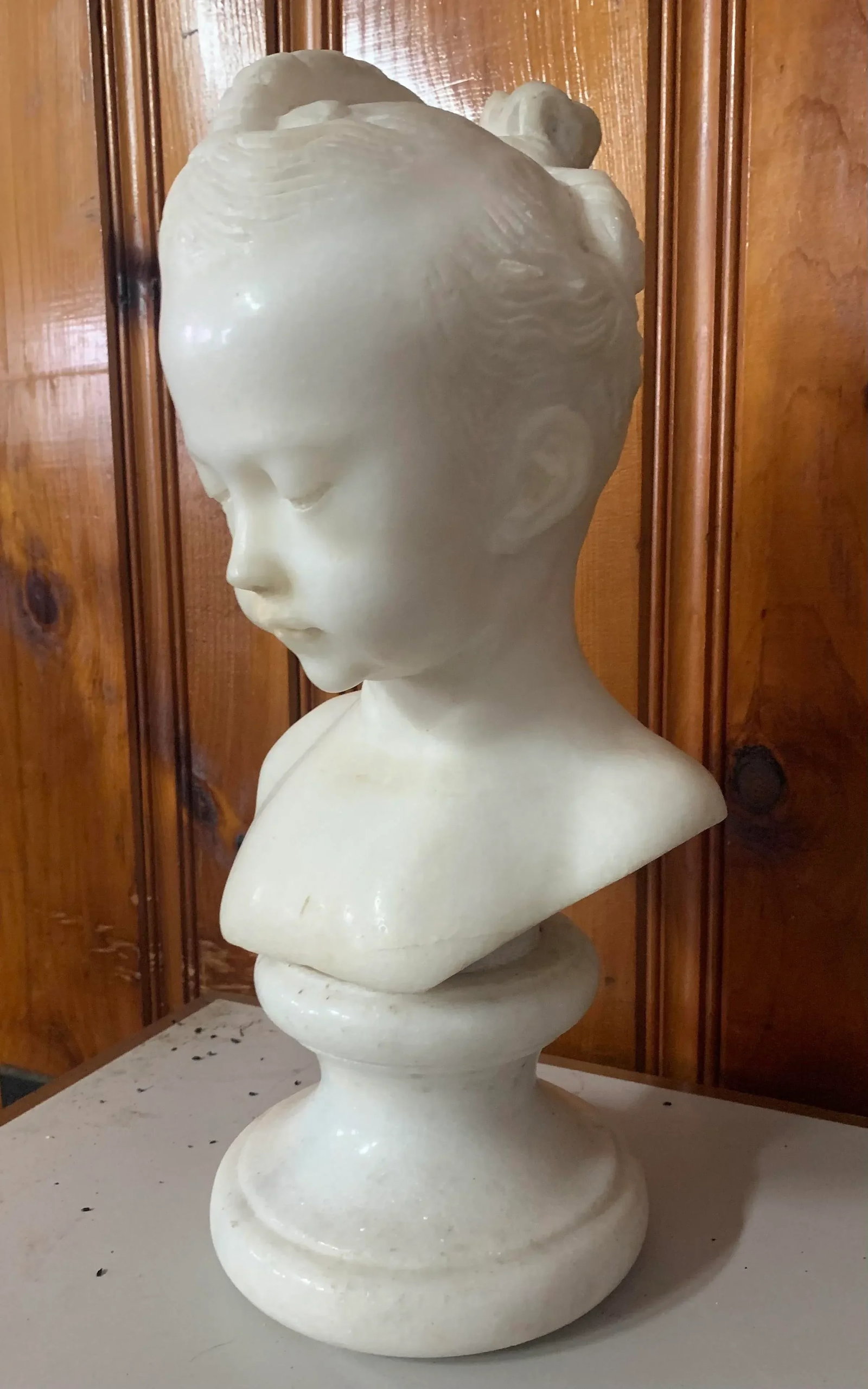 Antique Carved Marble Bust of a Young Girl - 4