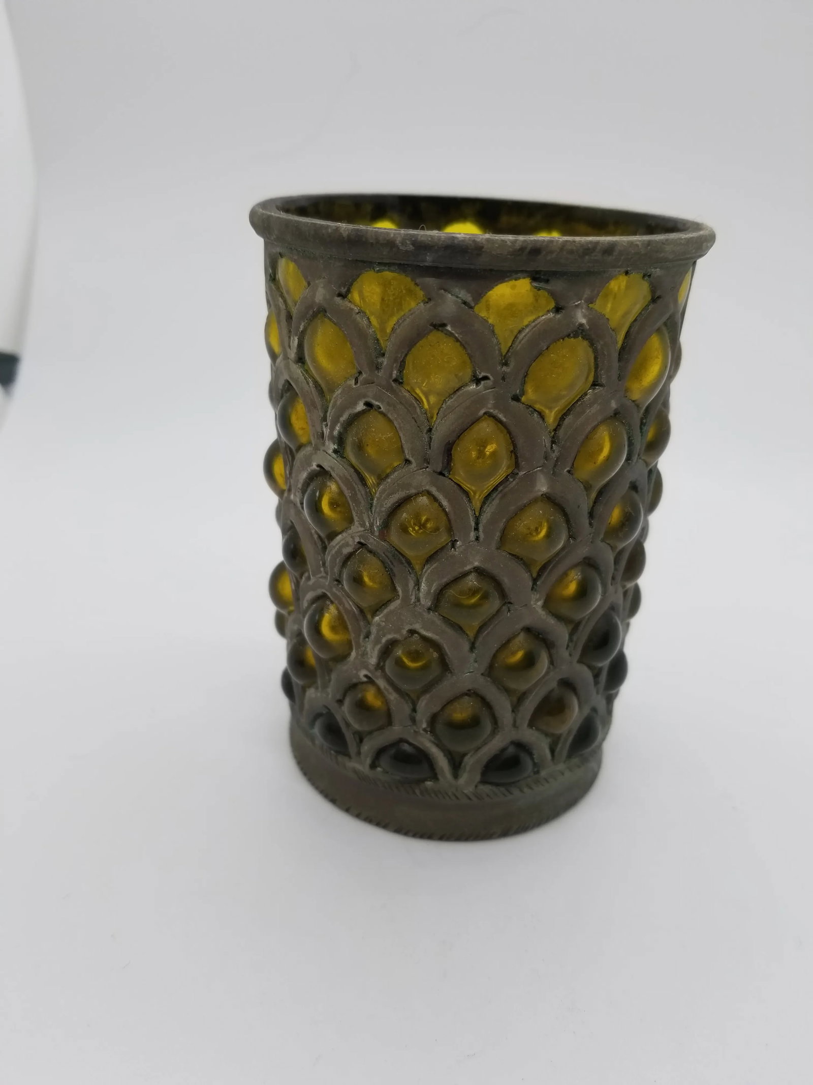 Vintage 1970s Caged Yellow Bubble Glass Votive - 3