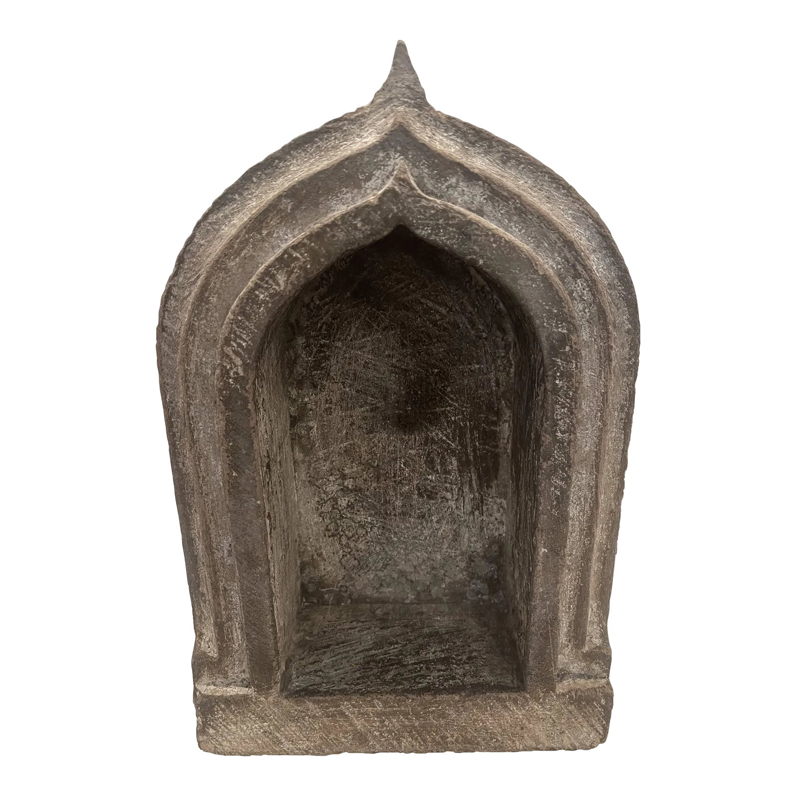 Aged Mexican Stone Church Niche: Hand Carved Stone Mexican Church Niche Used for Religious Figurines or Candles. Nicely aged Condition: Alterations: Original Condition Unaltered Imperfections: Some Imperfections Condition Notes: Nice