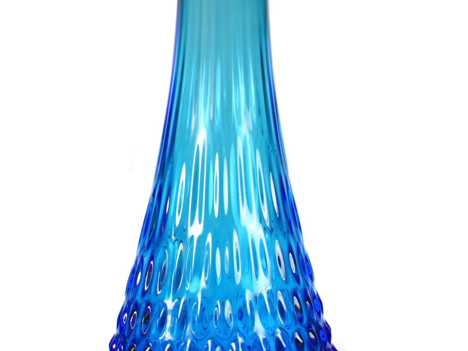 Mid-Century Tall Pedestal Fenton Colonial Blue Hobnail Swung Glass Vase - 5