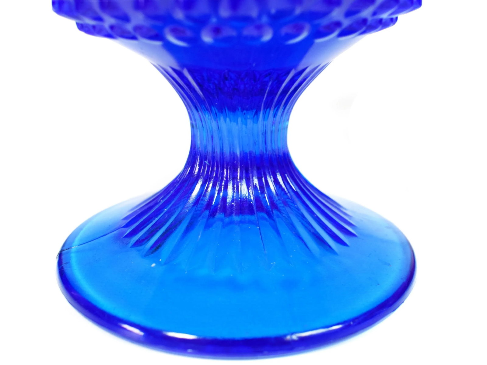 Mid-Century Tall Pedestal Fenton Colonial Blue Hobnail Swung Glass Vase - 6
