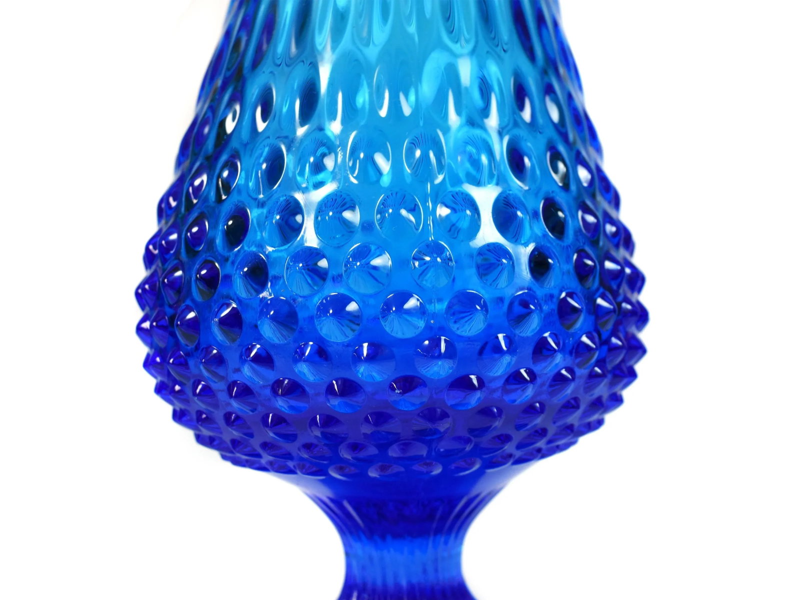 Mid-Century Tall Pedestal Fenton Colonial Blue Hobnail Swung Glass Vase - 7