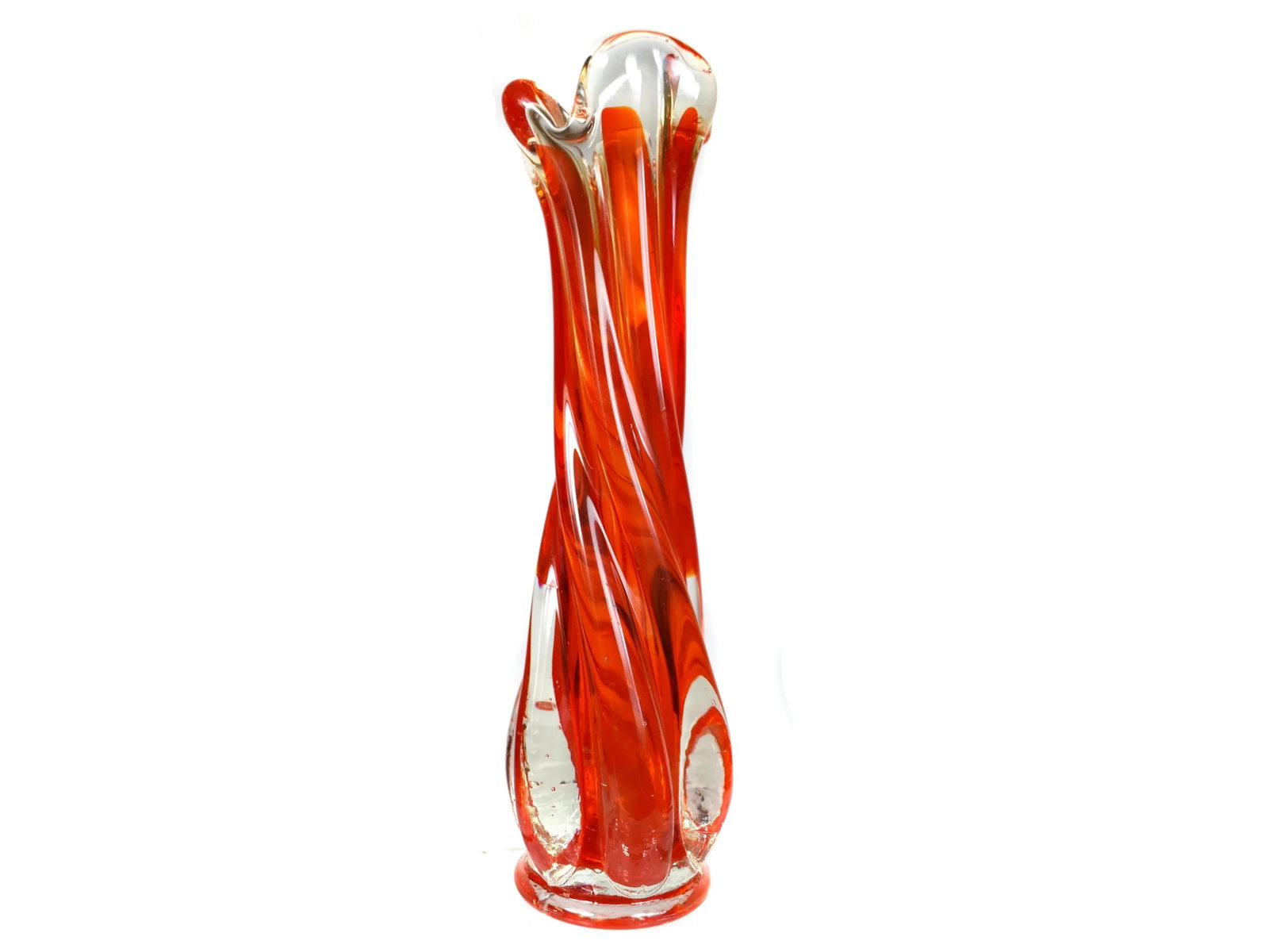 Mid-Century Modern Le Smith Viking Glass Amberina Orange Swung Handkerchief Vase Art Glass Set - 3 P - 10