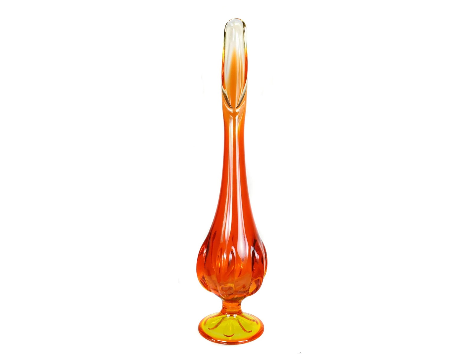 Mid-Century Modern Le Smith Viking Glass Amberina Orange Swung Handkerchief Vase Art Glass Set - 3 P - 2