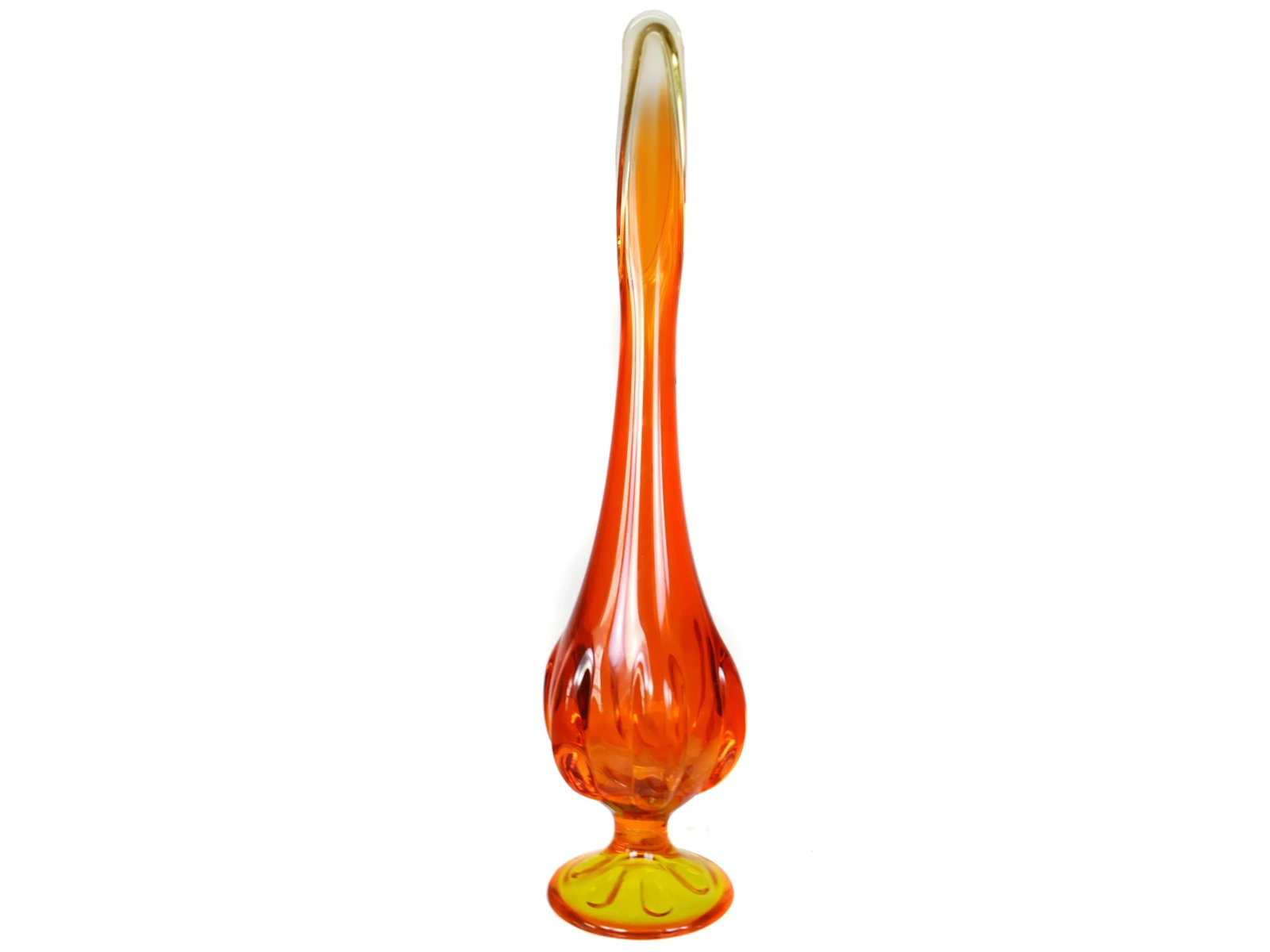 Mid-Century Modern Le Smith Viking Glass Amberina Orange Swung Handkerchief Vase Art Glass Set - 3 P - 3
