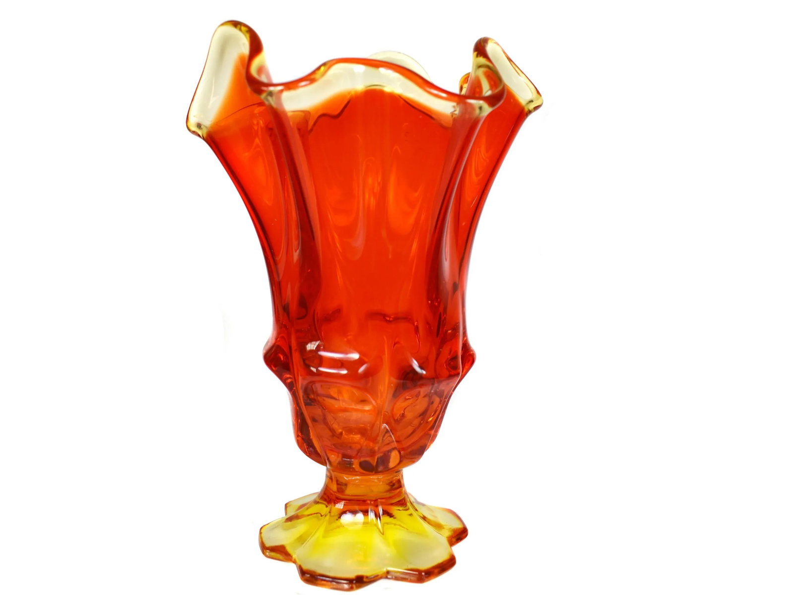 Mid-Century Modern Le Smith Viking Glass Amberina Orange Swung Handkerchief Vase Art Glass Set - 3 P - 5