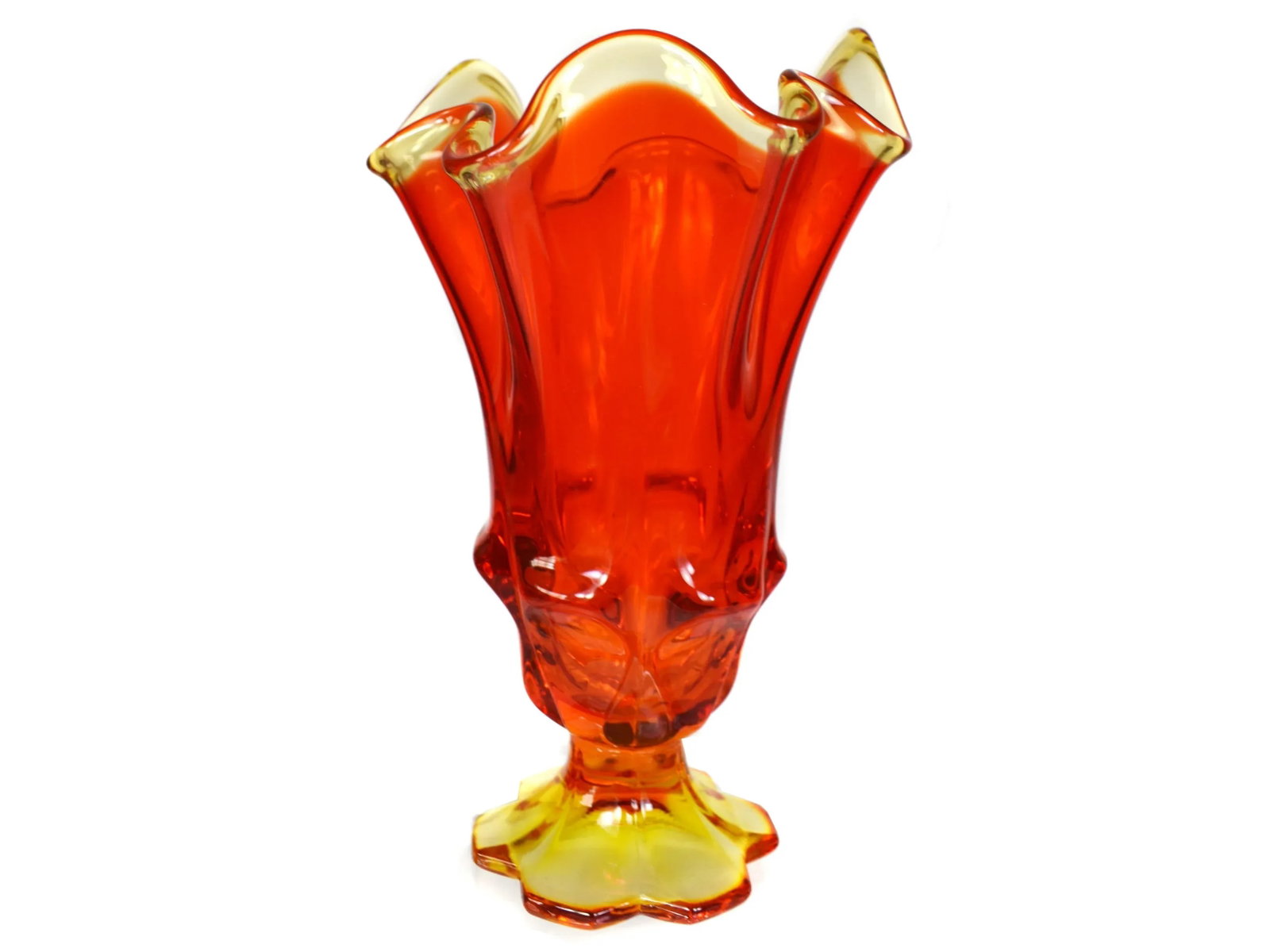 Mid-Century Modern Le Smith Viking Glass Amberina Orange Swung Handkerchief Vase Art Glass Set - 3 P - 6