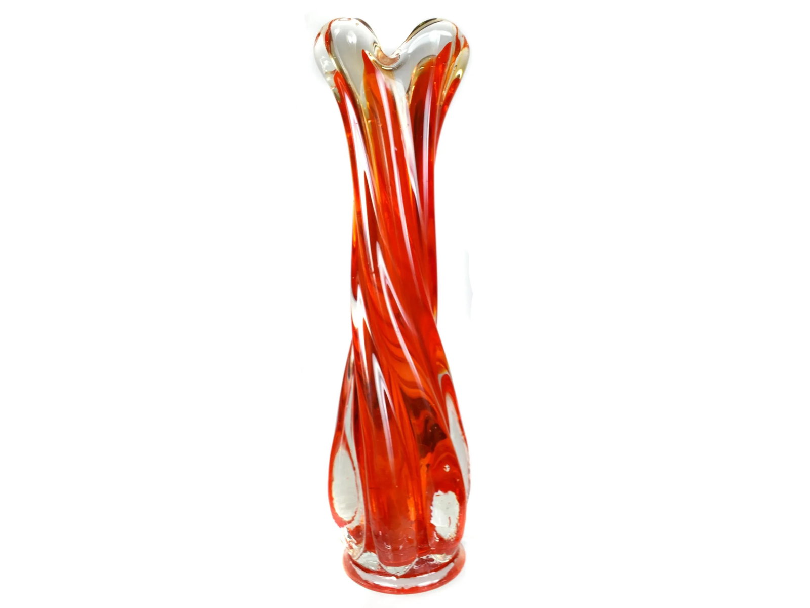 Mid-Century Modern Le Smith Viking Glass Amberina Orange Swung Handkerchief Vase Art Glass Set - 3 P - 9