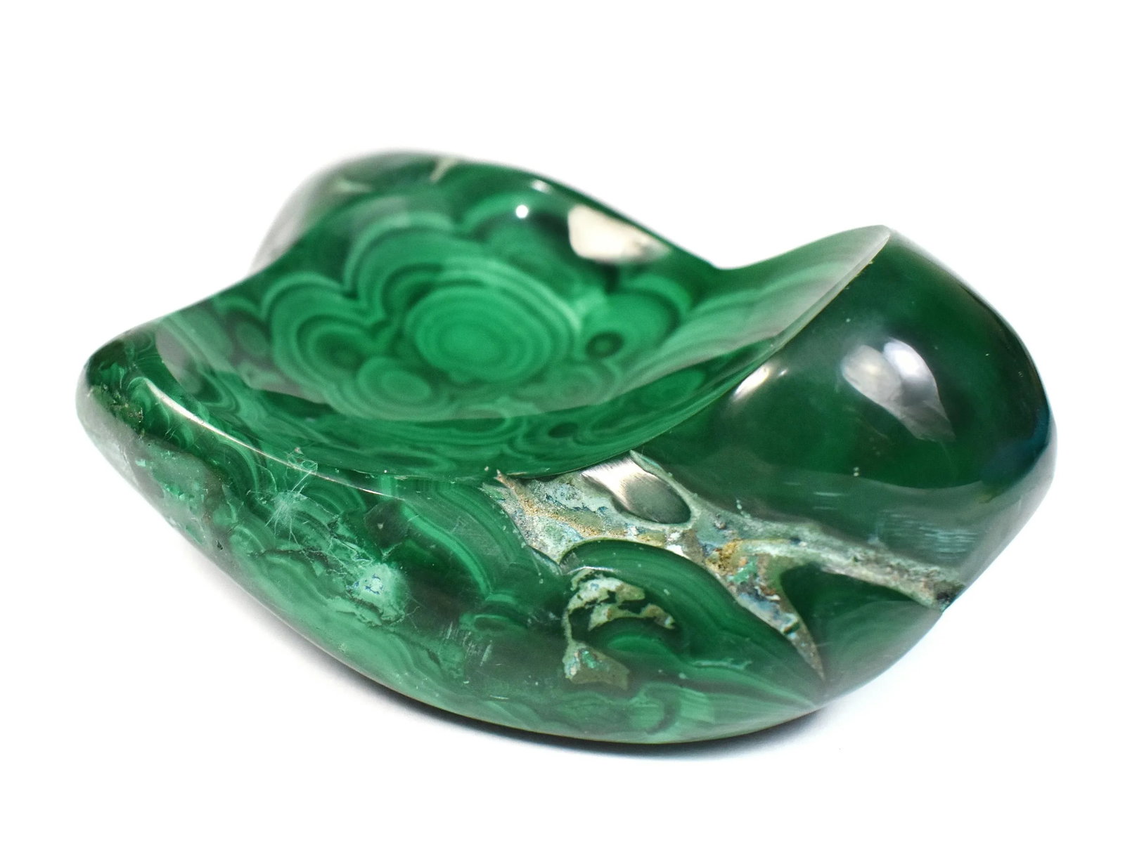 Mid 20th Century Modern Carved Natural Solid Malachite Stone Trinket Coin Bowl - 2