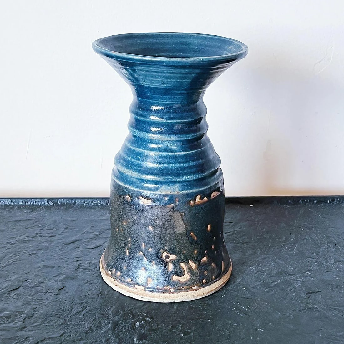 Vintage Hand Thrown Pottery Vase in Blue and Brown Glaze, Signed - 2