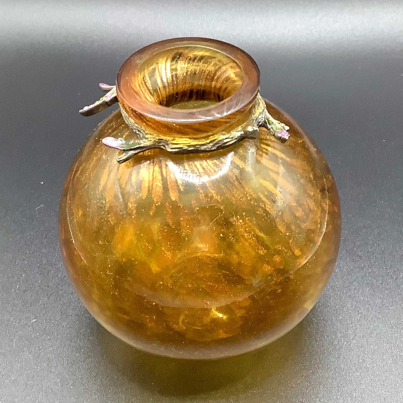 Late 20th Century Jay Strongwater Amber Glass Bud Vase With Enamel Bee - 10