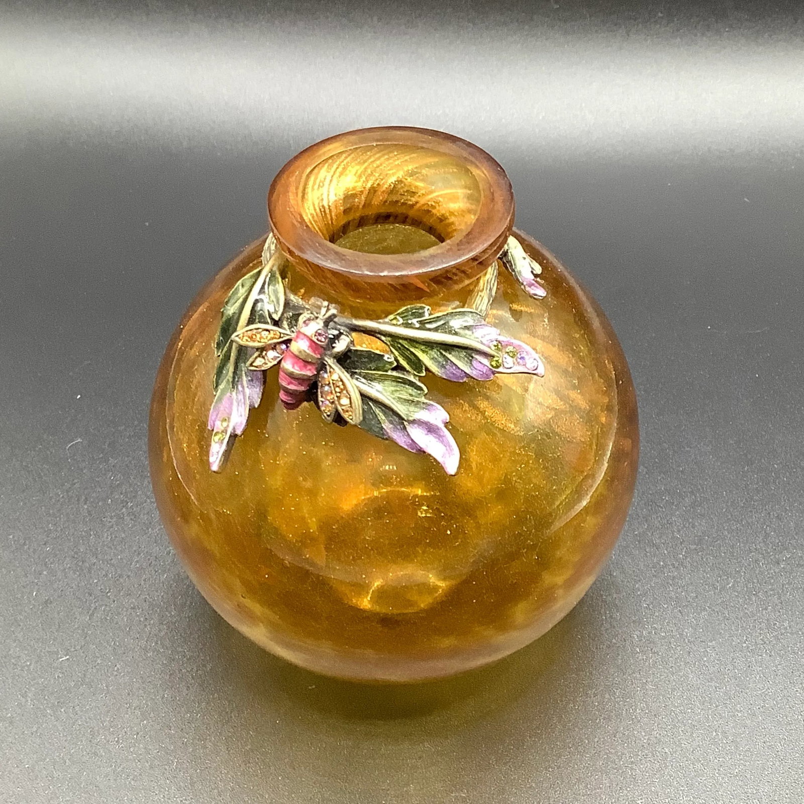 Late 20th Century Jay Strongwater Amber Glass Bud Vase With Enamel Bee - 12