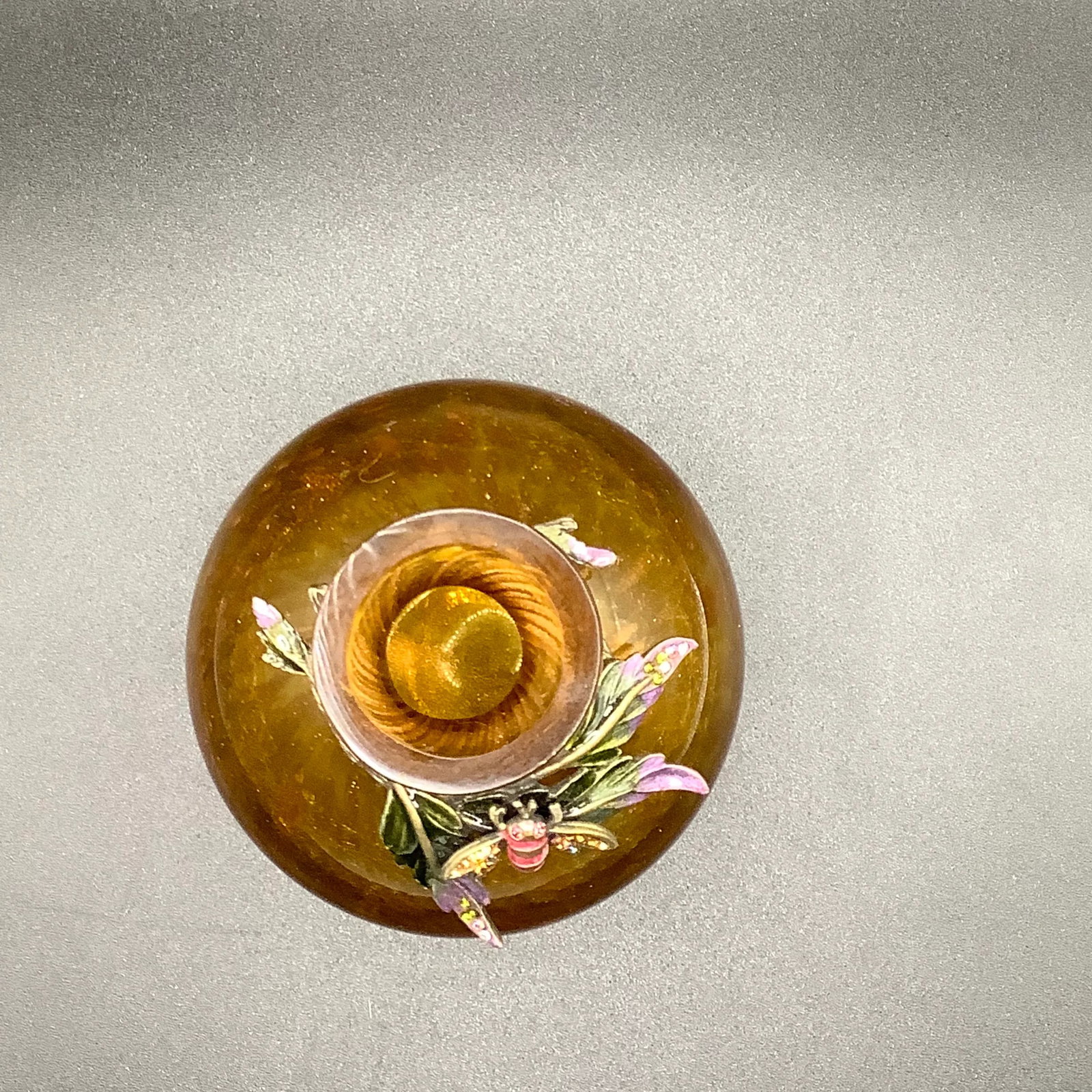 Late 20th Century Jay Strongwater Amber Glass Bud Vase With Enamel Bee - 3
