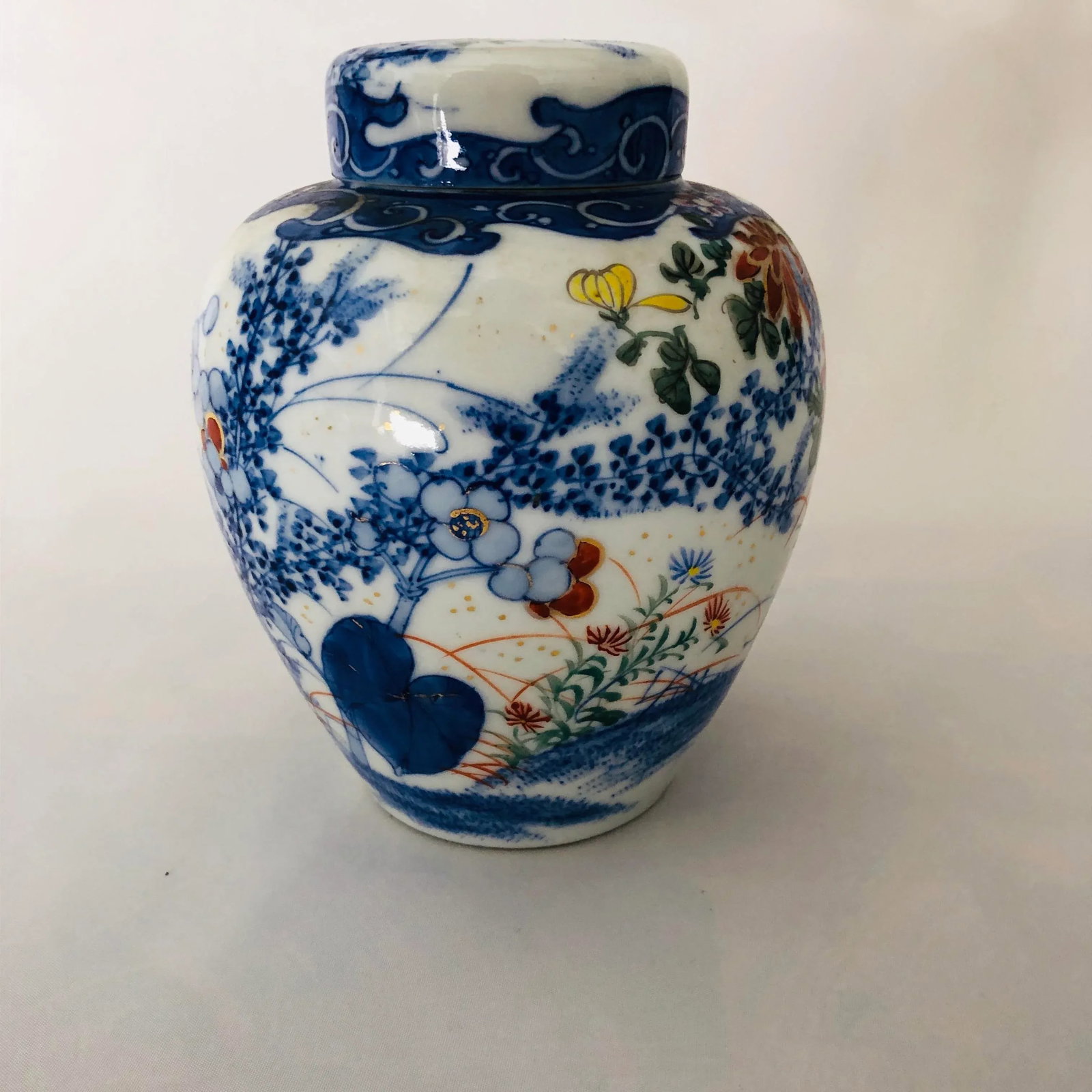 Vintage Chinese Porcelain With Birds & Floral Design Lidded Ginger Jar - 6