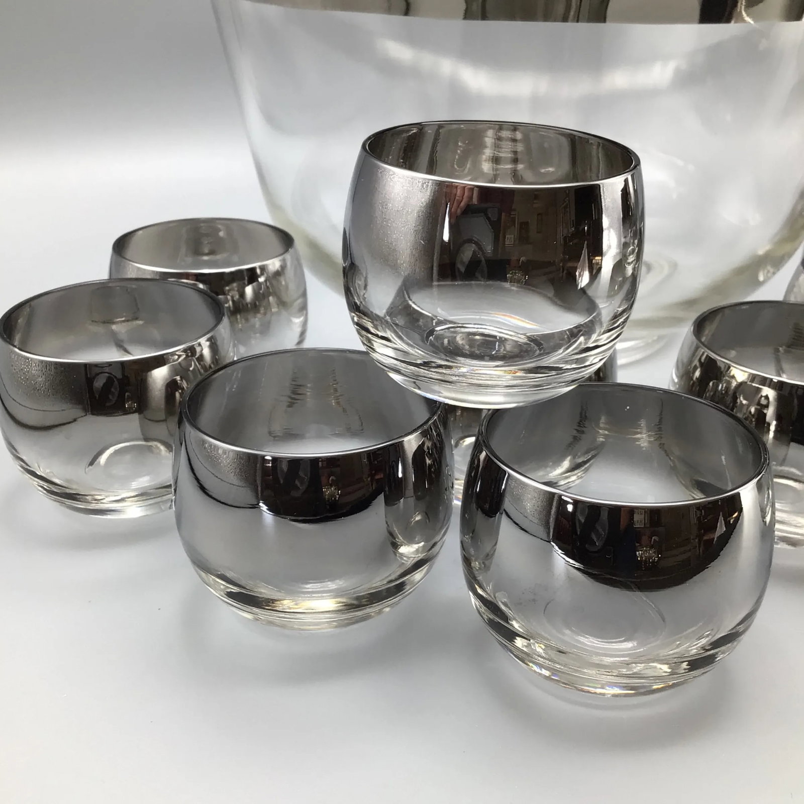 Dorothy Thorpe Silver Rim Punch Bowl and 12 Silver Fade Punch Cups-Set of 14 - 8