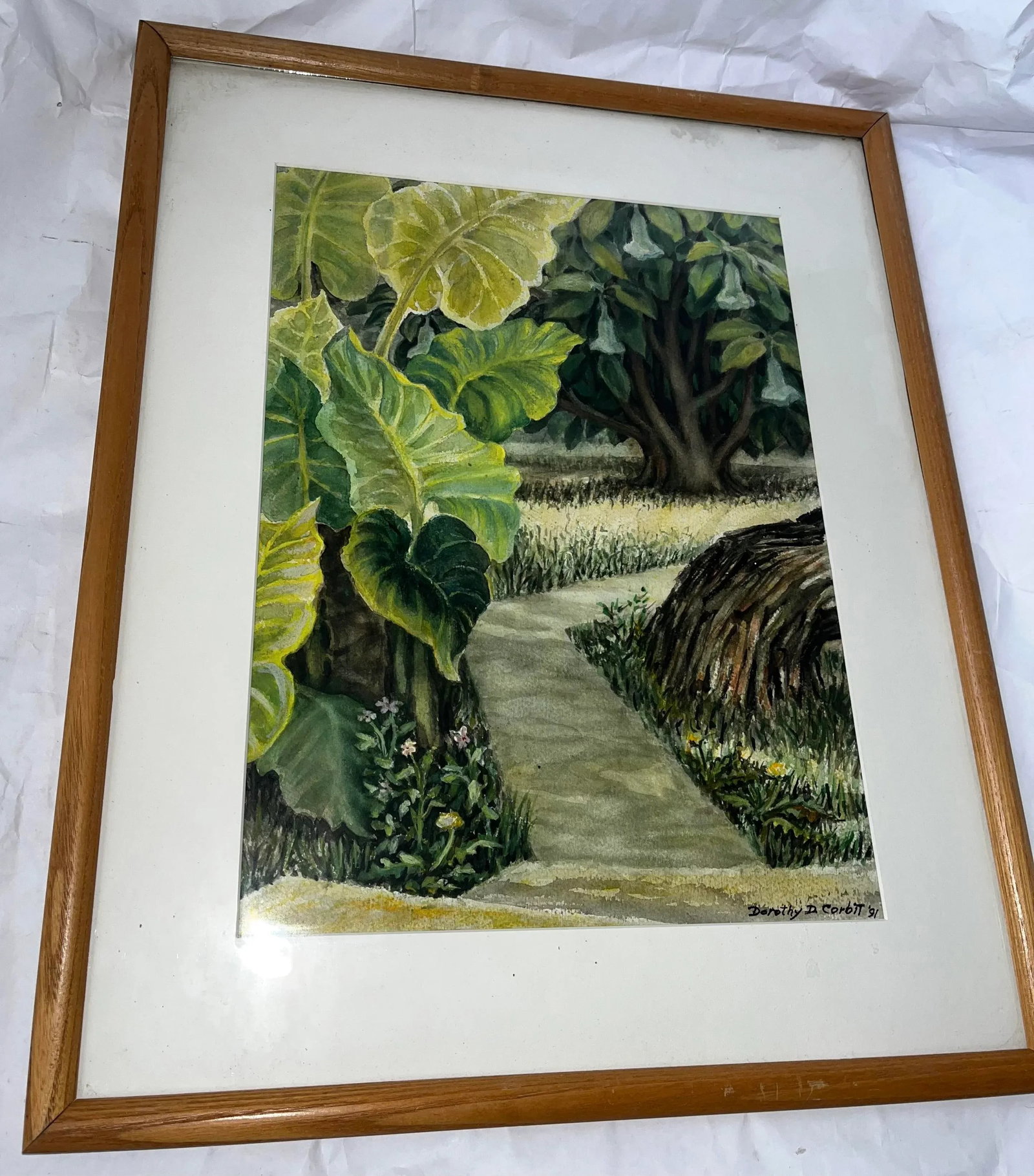 1991 "Olin's Path" Dorothy Dickensen Corbit Watercolor Painting, Framed - 3