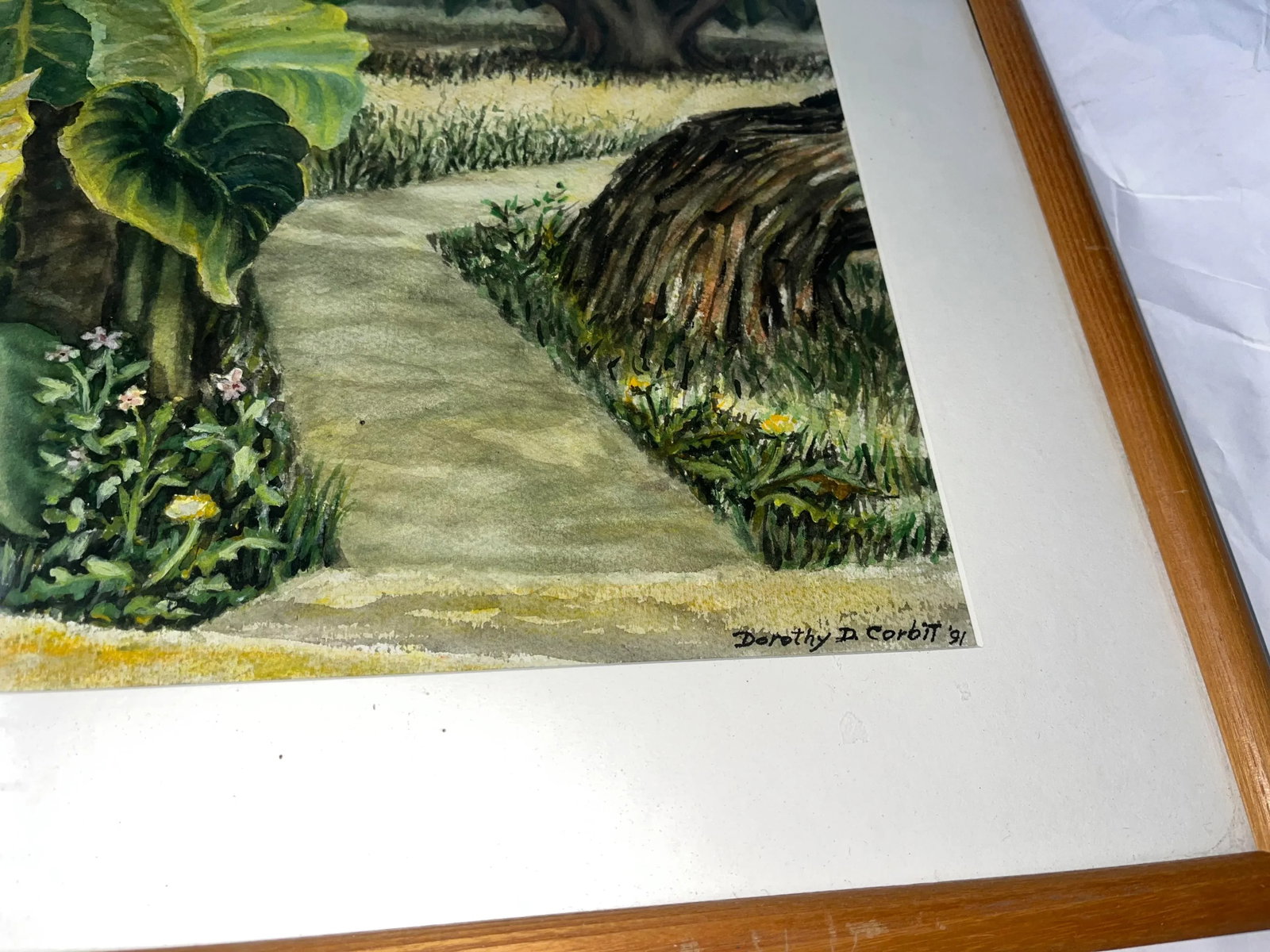 1991 "Olin's Path" Dorothy Dickensen Corbit Watercolor Painting, Framed - 5