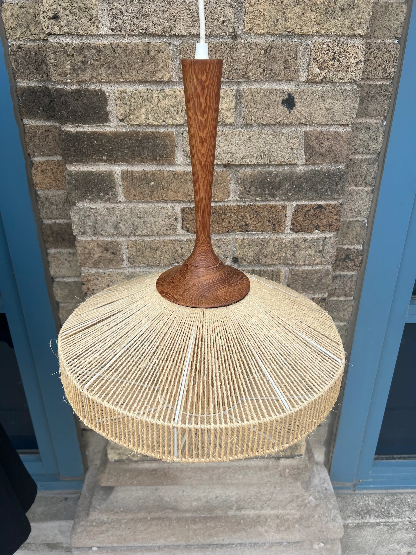 1960's Mid Century Modern Teak and Jute Cord Pendant Lamp by Fog & Morup of Denmark - 2