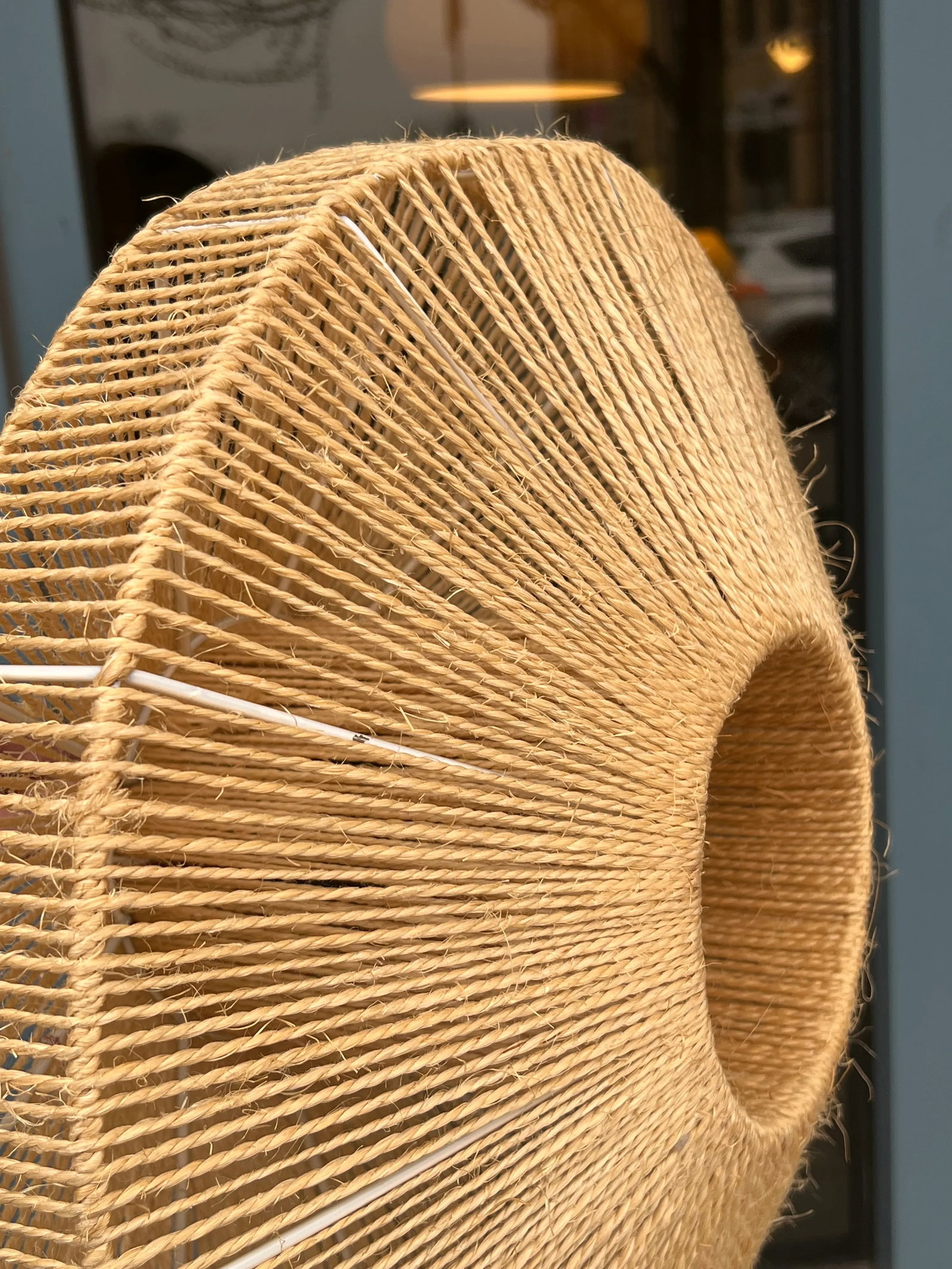 1960's Mid Century Modern Teak and Jute Cord Pendant Lamp by Fog & Morup of Denmark - 7
