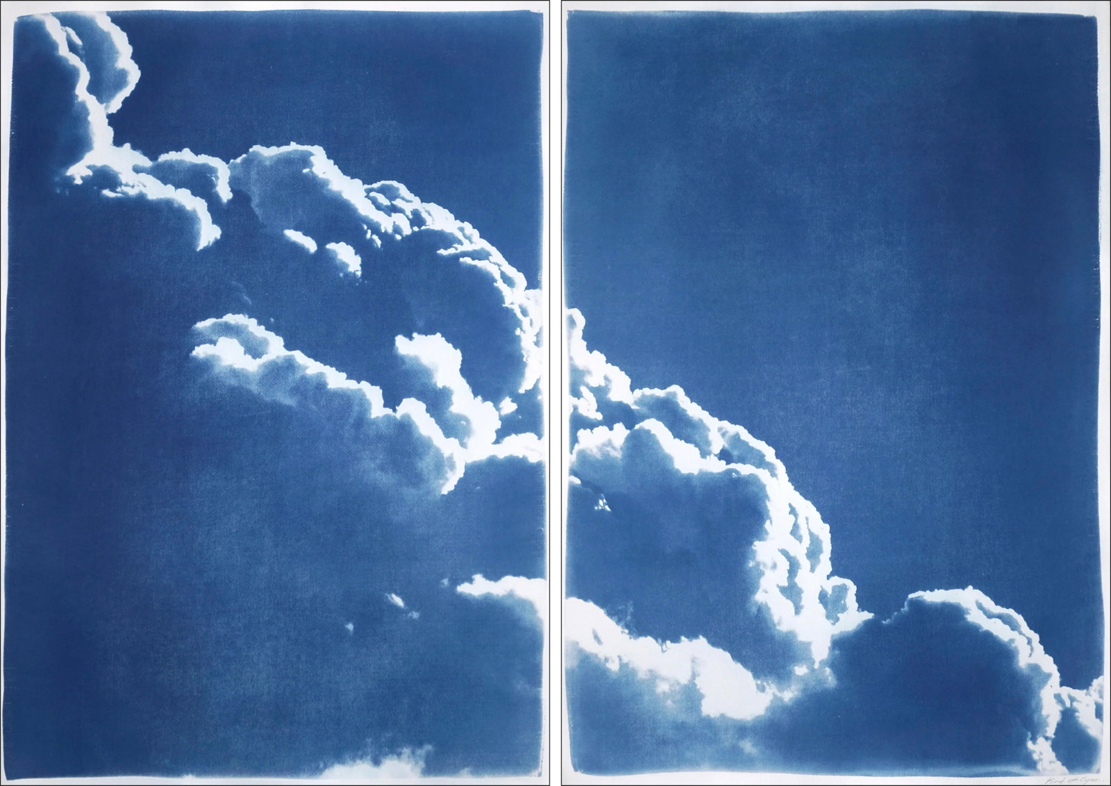 "Floating Clouds Diptych" Contemporary Handmade Cyanotype Print by Kind of Cyan - Set of 2 - 10