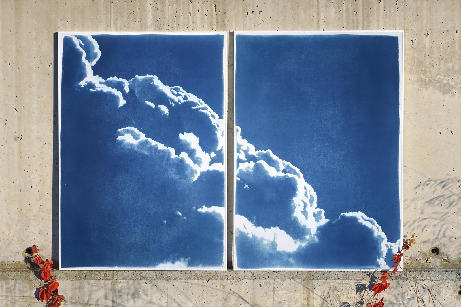 "Floating Clouds Diptych" Contemporary Handmade Cyanotype Print by Kind of Cyan - Set of 2 - 2