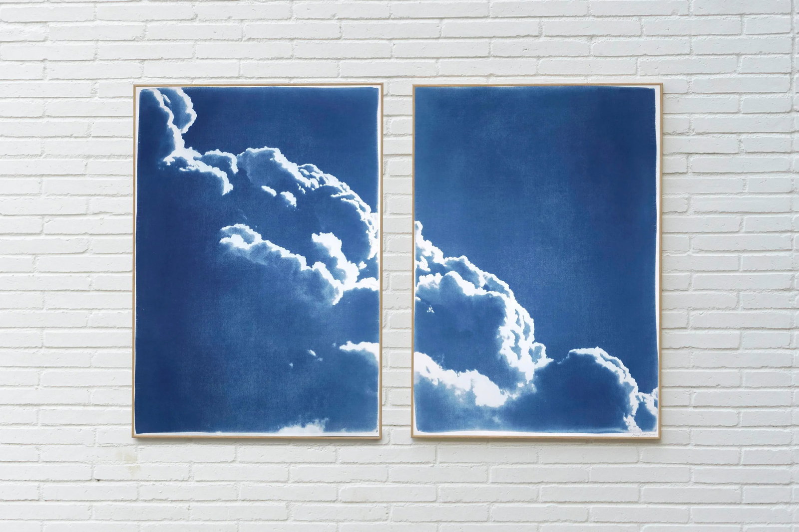 "Floating Clouds Diptych" Contemporary Handmade Cyanotype Print by Kind of Cyan - Set of 2 - 4