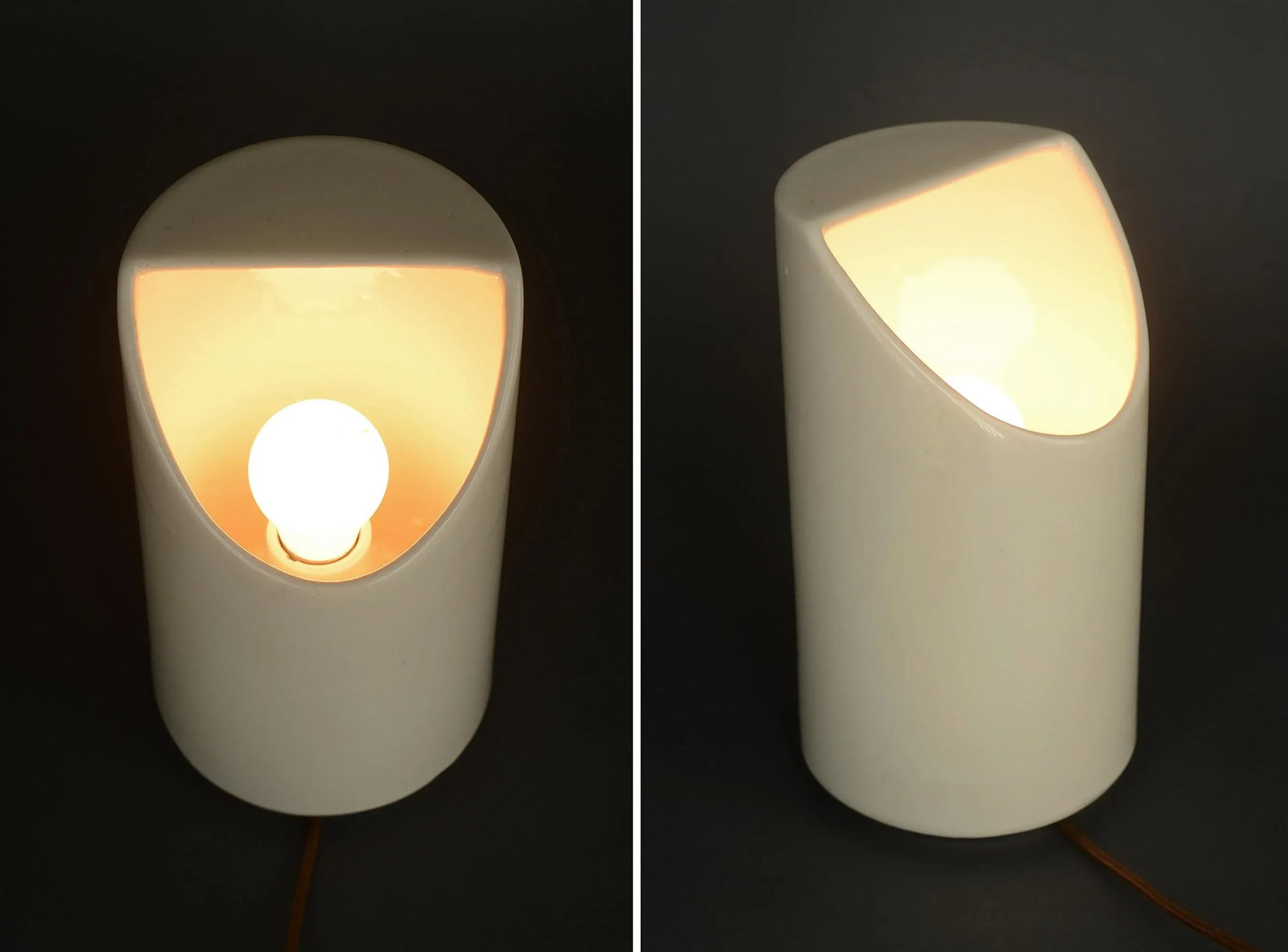 Vintage Minimalist Space Age White Ceramic Cylinder Lamp - 3